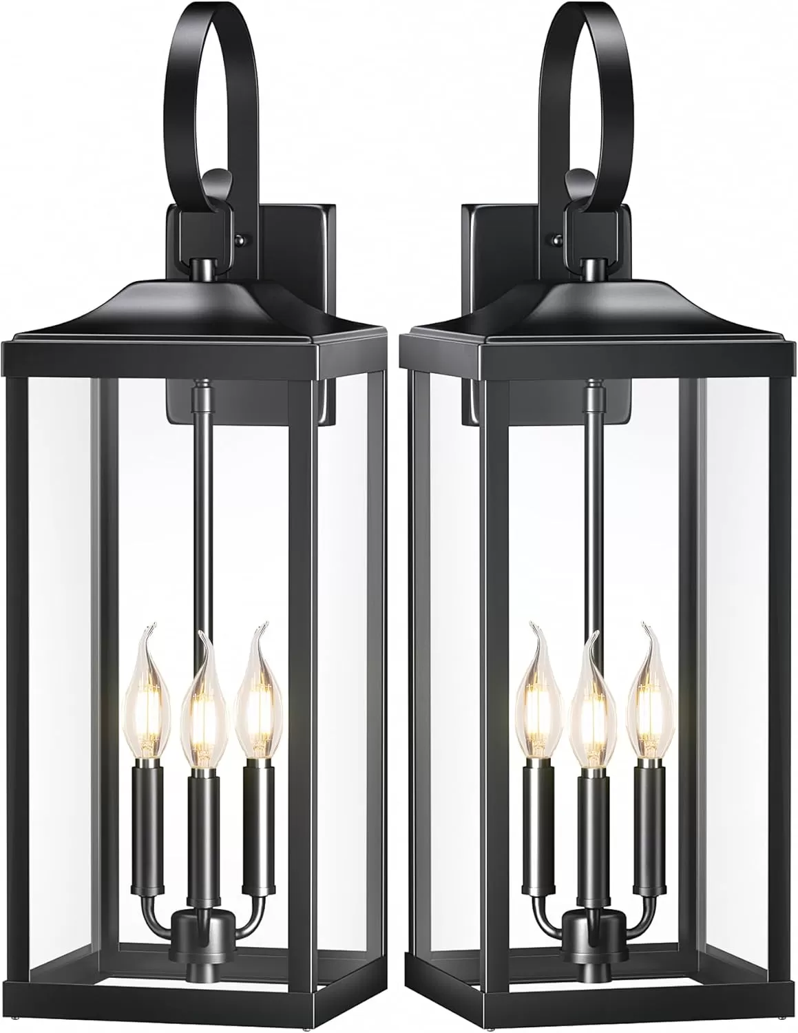 B08039P 2 Packs 24" Extra Large Outside Wall Light Fixture 3-Light, Black Outdoor Porch Lantern Wall Mounted, Waterproof Modern Outside Wall Sconce Coach Lamp for House, E12 - Image 8