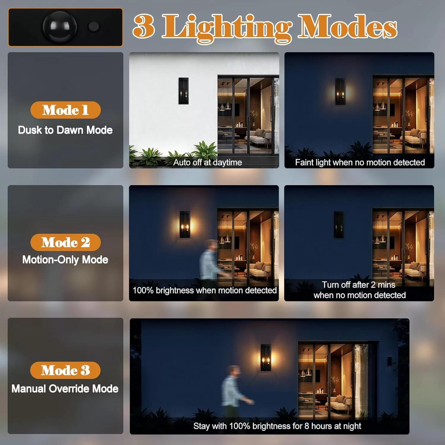 B06157PG Black Motion Sensor Outdoor Lights 2-Light, 16” Modern Dusk to Dawn Sensor Lights for Outside 2 Pack, Exterior Wall Mount Porch Lanterns Waterproof Outside House Lamps for Garage Yard E12 - Image 7