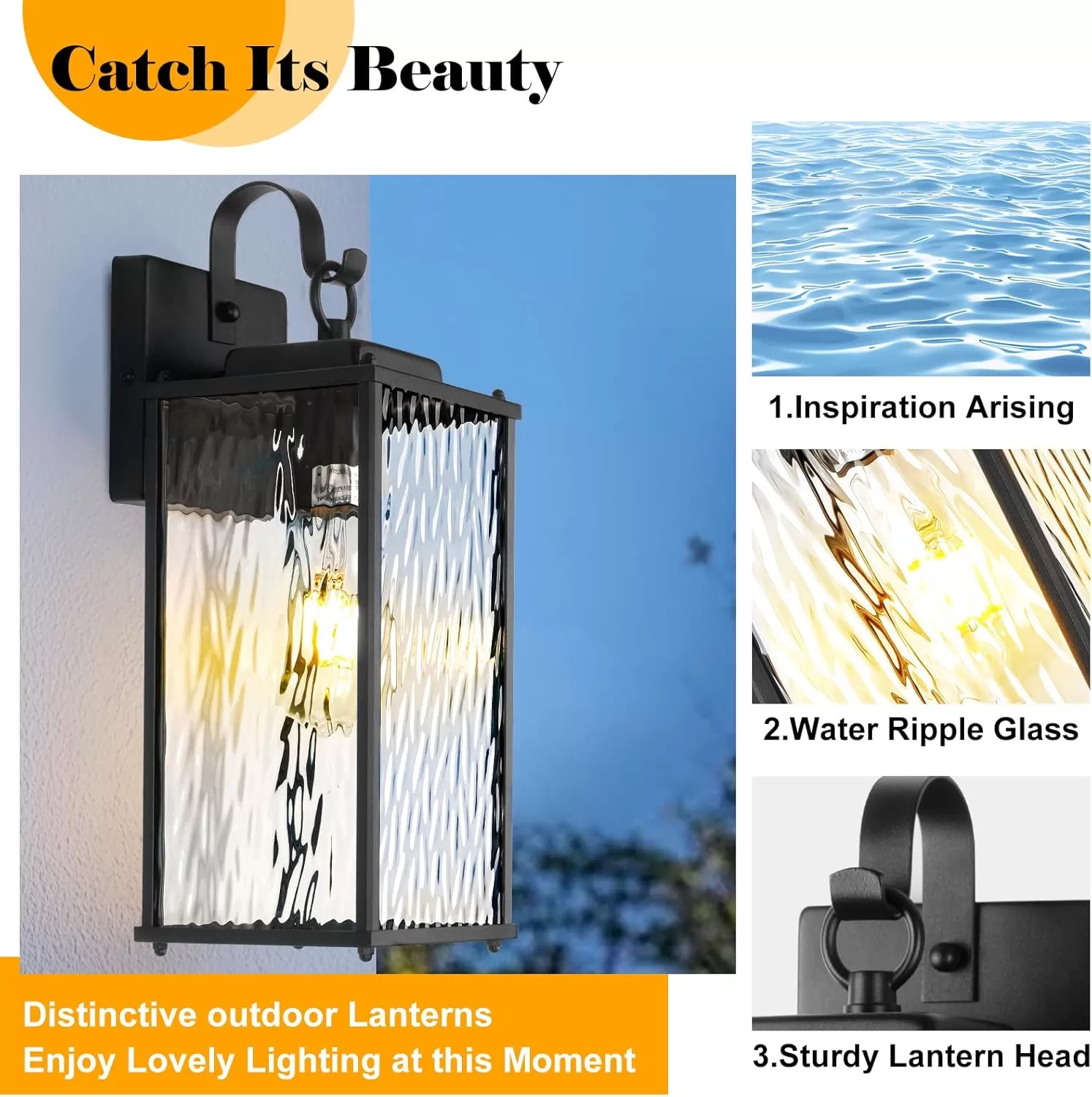 B04057P 12 Inch Outdoor Wall Sconces with Water Ripple Glass 2-Pack, IP65 Waterproof Matte Black Exterior Light Fixtures Outside Lights for House Front Porch Lanterns Patio Garage Lights, E26 - Image 6