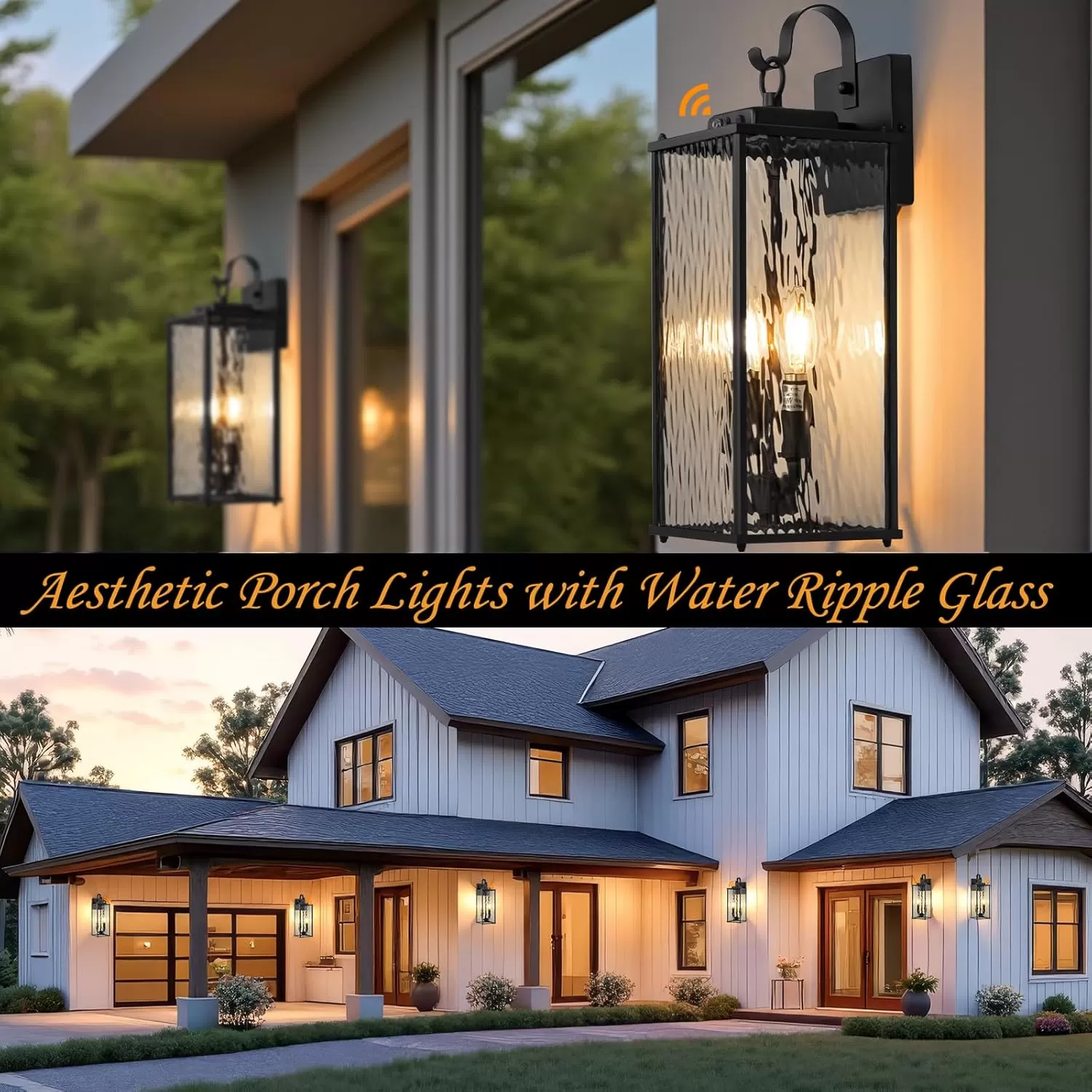 B05087PP Dusk to Dawn Sensor Outdoor Light 18 Inch, Large 2-Light Bulb Outdoor Sconce Light Photocell Sensor Water Ripple Glass IP65 Waterproof Exterior Wall Lantern Lamp, E12 - Image 7