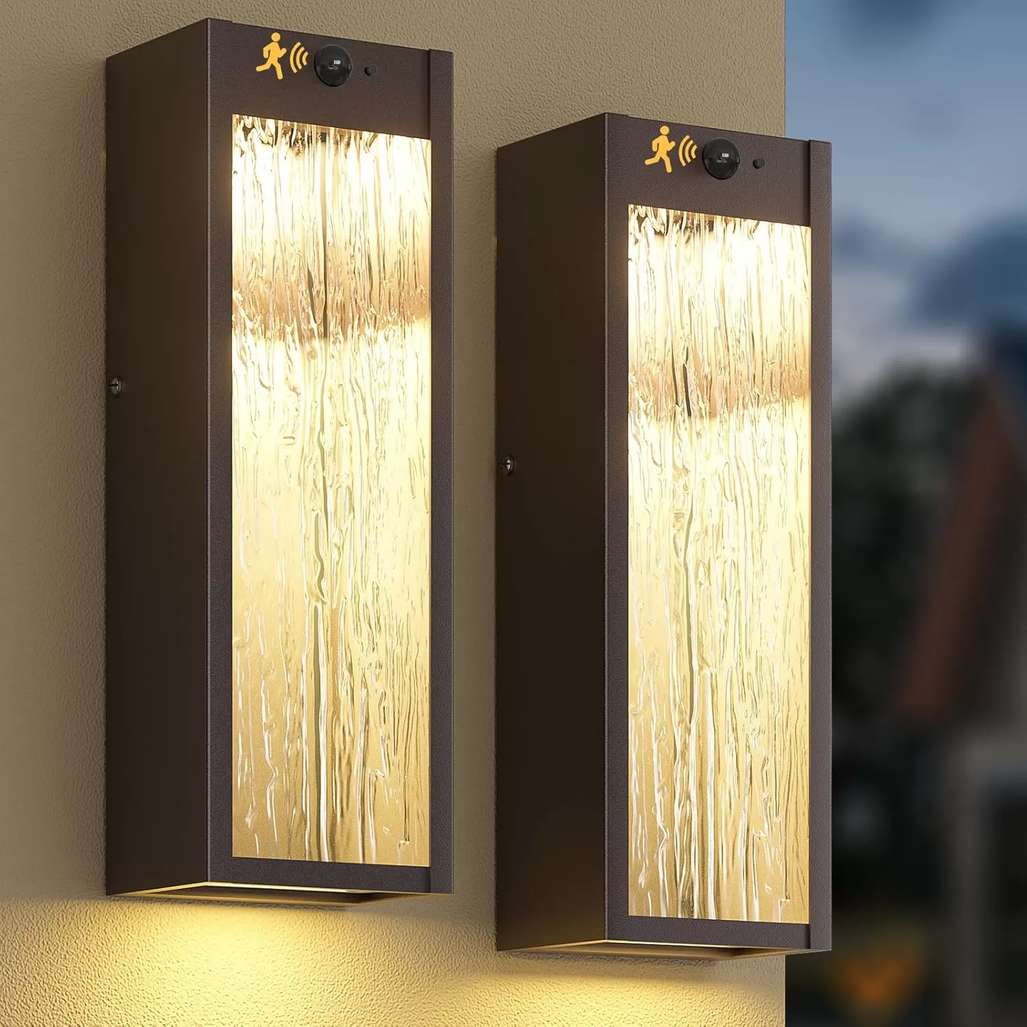 B05097LG Motion Sensor LED Outdoor Wall Light Fixtures 2 Pack, Modern Dusk to Dawn Sensor Porch Outdoor Lighting, Black 15 Inch Water Ripple Exterior Wall Sconce, LED Outside Lantern for Garage Front Door - Image 7