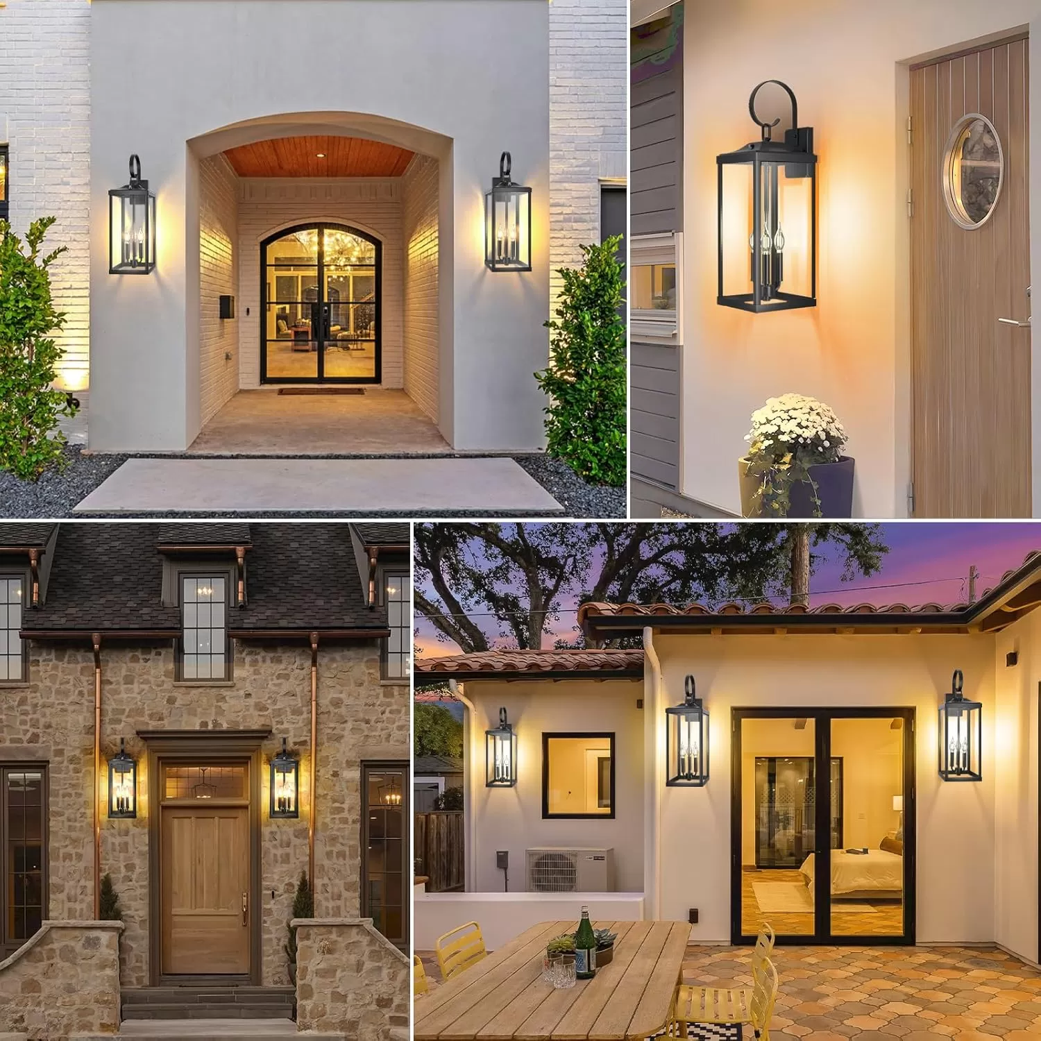 B08039PP 2 Packs 24" Extra Large Dusk to Dawn Light Fixture 3-Light, Black Outdoor Porch Lantern Wall Mounted, Waterproof Modern Outside Wall Sconce Coach Lamp for House, E12 - Image 5