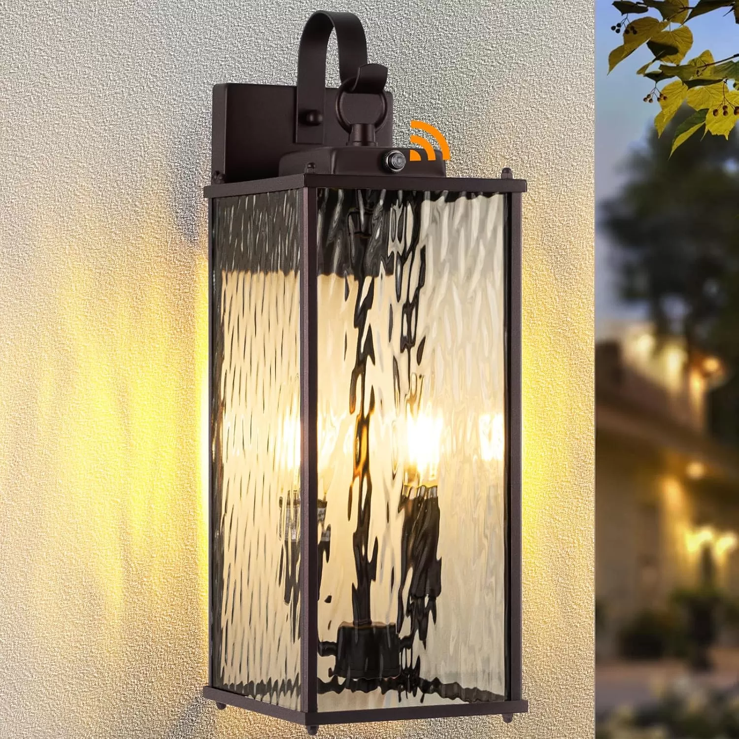 B05087PP Dusk to Dawn Sensor Outdoor Light 18 Inch, Large 2-Light Bulb Outdoor Sconce Light Photocell Sensor Water Ripple Glass IP65 Waterproof Exterior Wall Lantern Lamp, E12 - Image 5