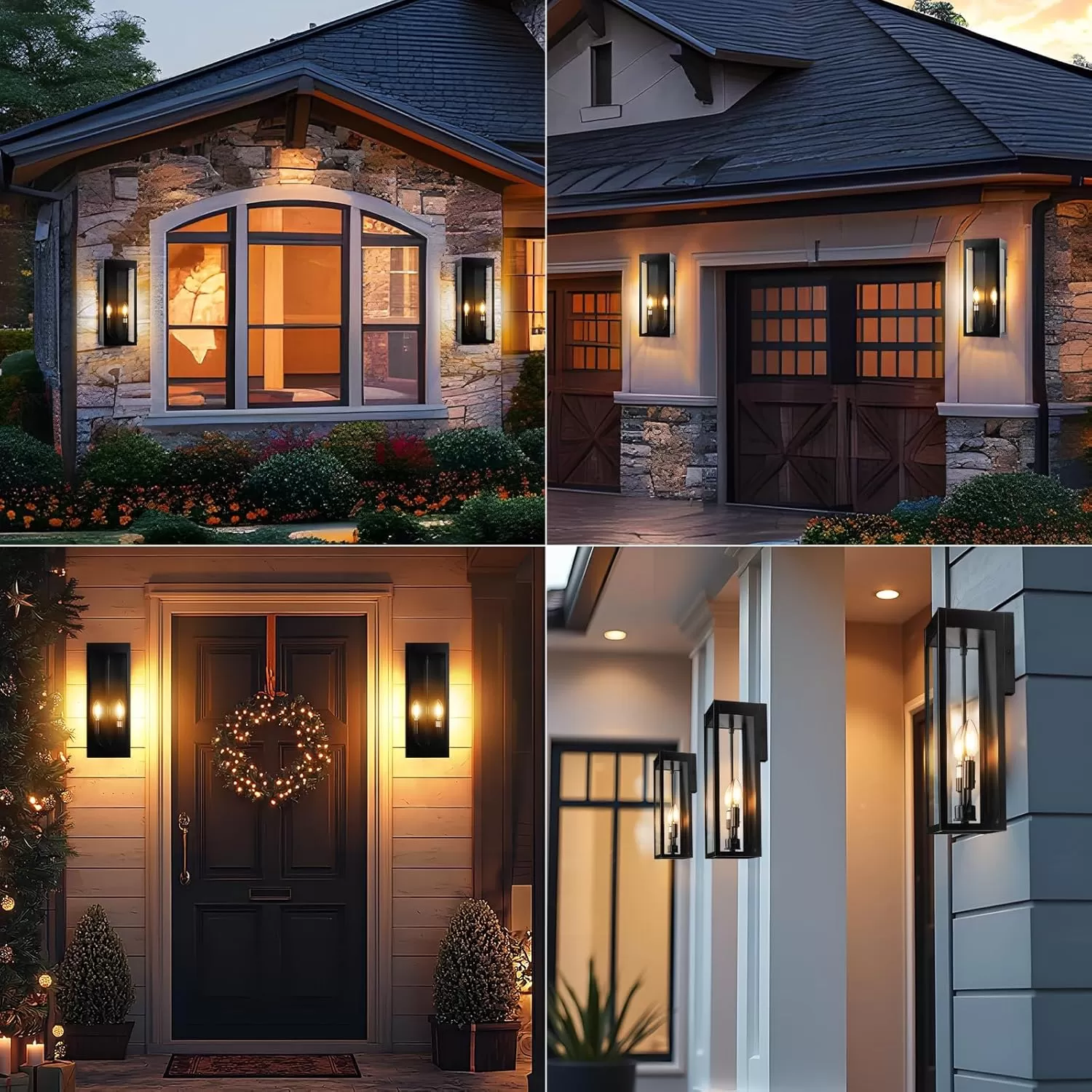 B06157PP 16” Dusk to Dawn Outdoor Lighting, 2 Pack Black Modern Porch Outside Lights for House 2-Light, Photocell Sensor Exterior Patio Coach Wall Lanterns Outside Garden Sconce Lamps Waterproof E12 - Image 3