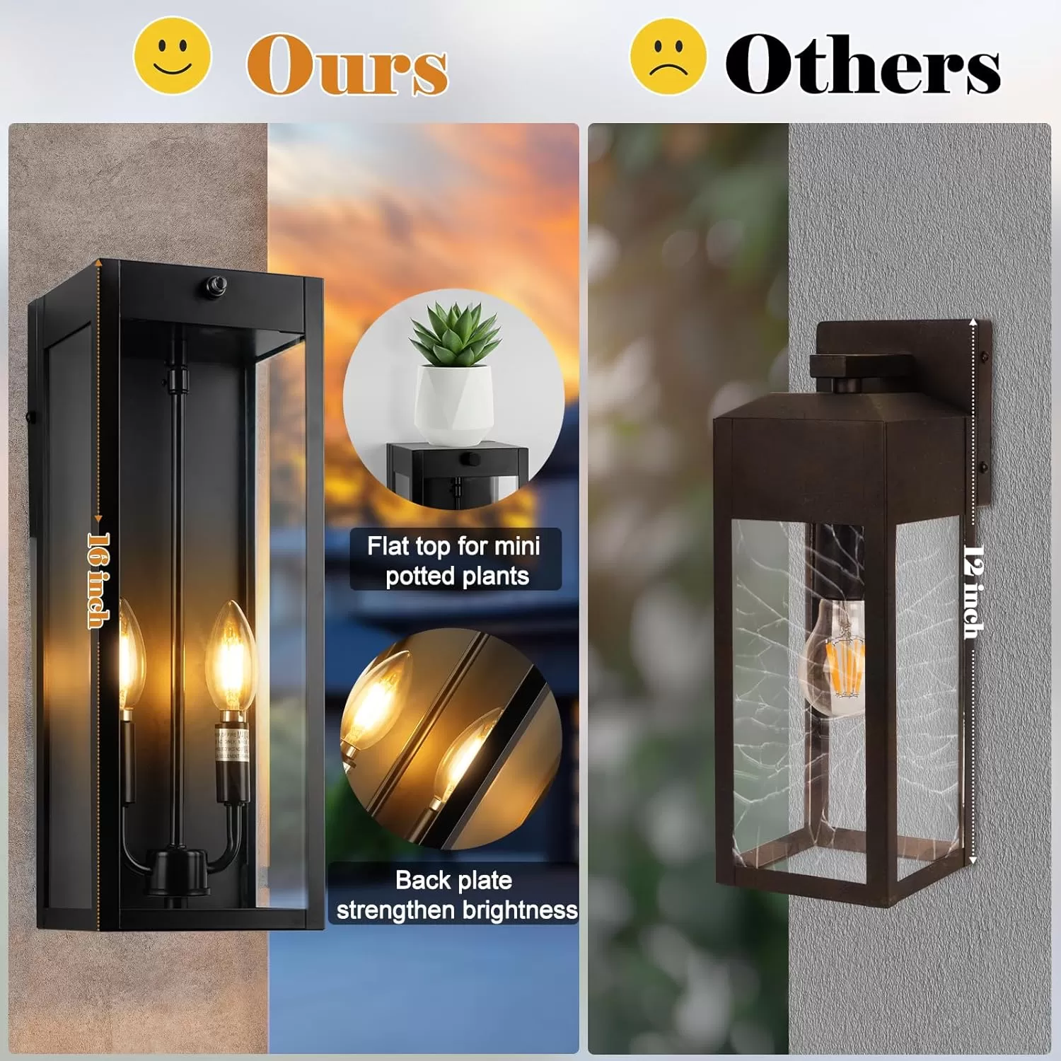 B06157PP 16” Dusk to Dawn Outdoor Lighting, 2 Pack Black Modern Porch Outside Lights for House 2-Light, Photocell Sensor Exterior Patio Coach Wall Lanterns Outside Garden Sconce Lamps Waterproof E12 - Image 2