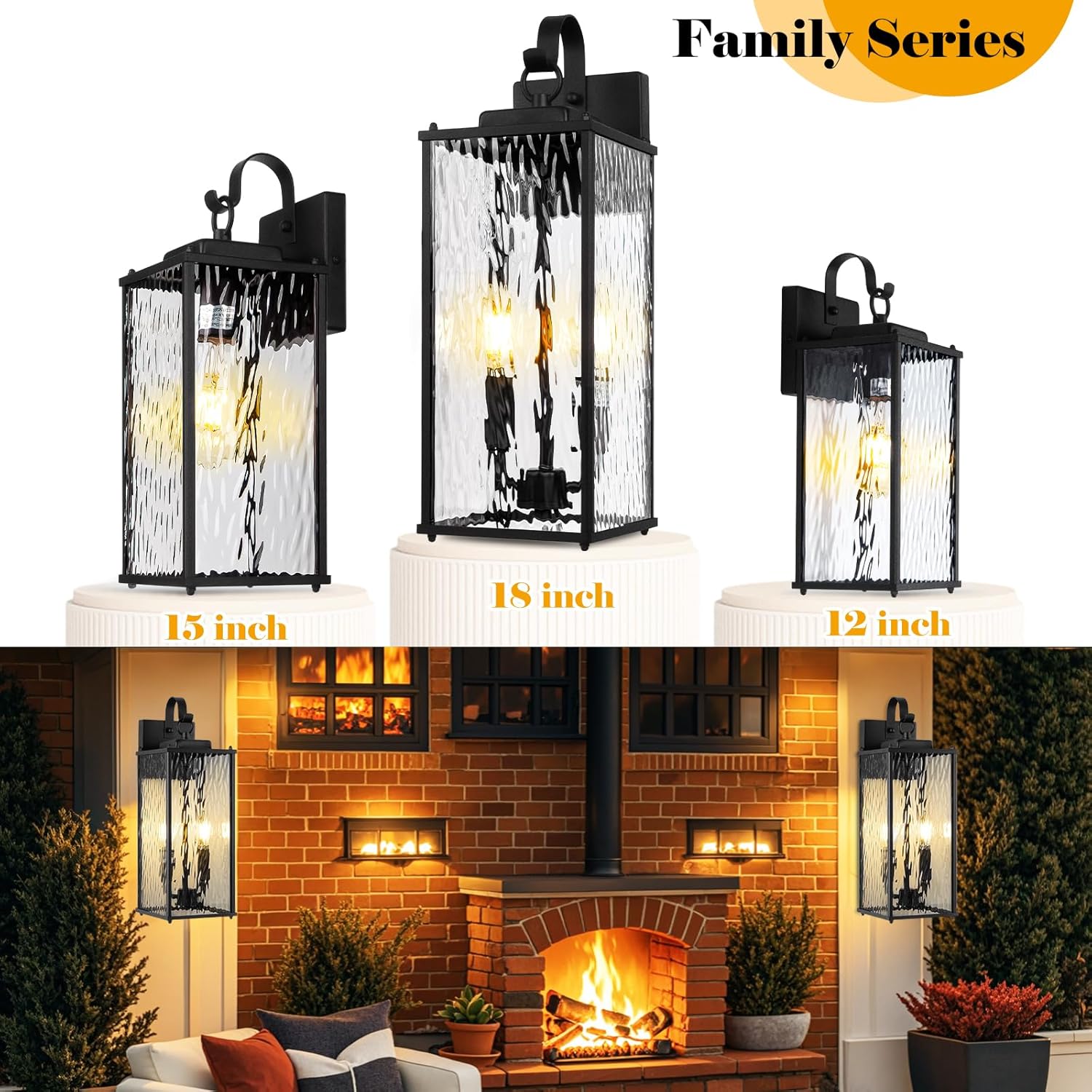 B05087P 8 Inch Large Outdoor Light Fixture with 2-Light Candelabra, 1-Pack Water Ripple Glass Exterior Lighting Fixture IP65 Waterproof Outdoor Wall Lantern Outside Lamp Carriage Porch Light, E12 - Image 6