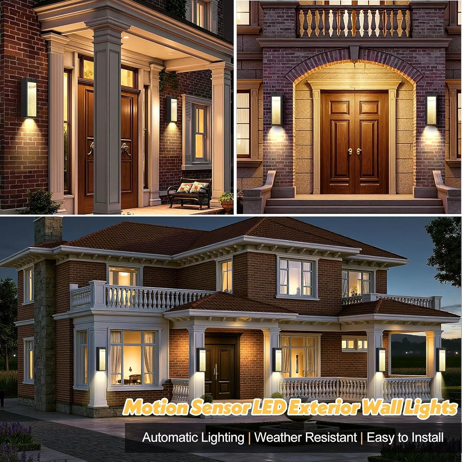 B05097LG Motion Sensor LED Outdoor Wall Light Fixtures 2 Pack, Modern Dusk to Dawn Sensor Porch Outdoor Lighting, Black 15 Inch Water Ripple Exterior Wall Sconce, LED Outside Lantern for Garage Front Door - Image 6