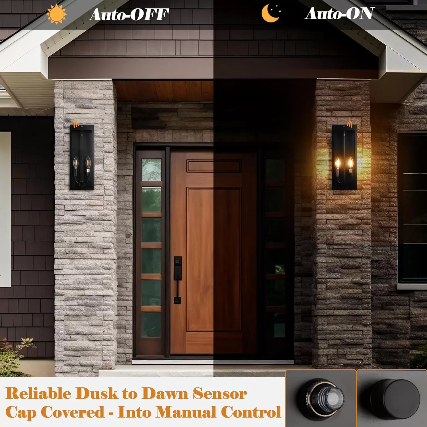 B06157PP 16” Dusk to Dawn Outdoor Lighting, 2 Pack Black Modern Porch Outside Lights for House 2-Light, Photocell Sensor Exterior Patio Coach Wall Lanterns Outside Garden Sconce Lamps Waterproof E12 - Image 7