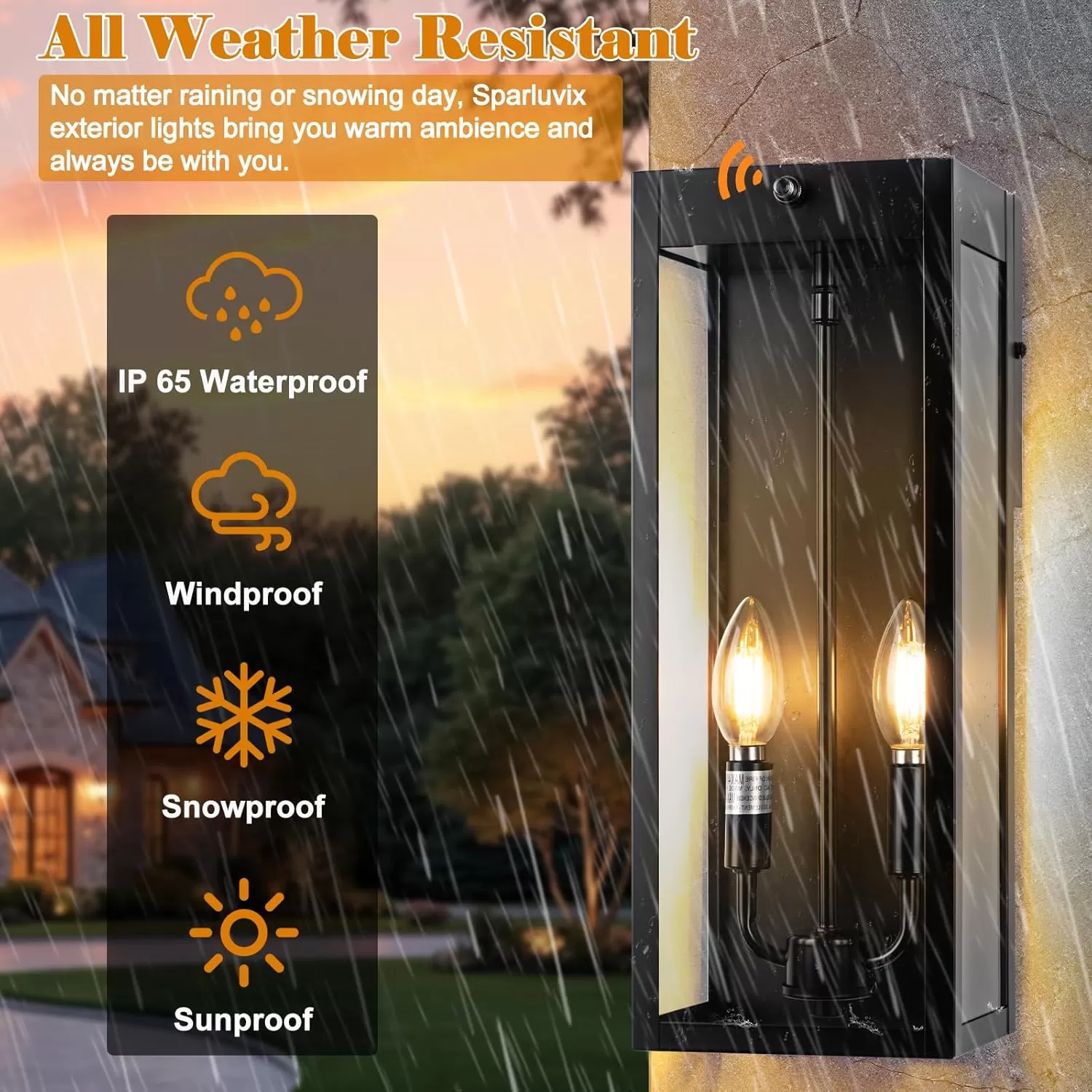B06157PP 16” Dusk to Dawn Outdoor Lighting, 2 Pack Black Modern Porch Outside Lights for House 2-Light, Photocell Sensor Exterior Patio Coach Wall Lanterns Outside Garden Sconce Lamps Waterproof E12 - Image 6