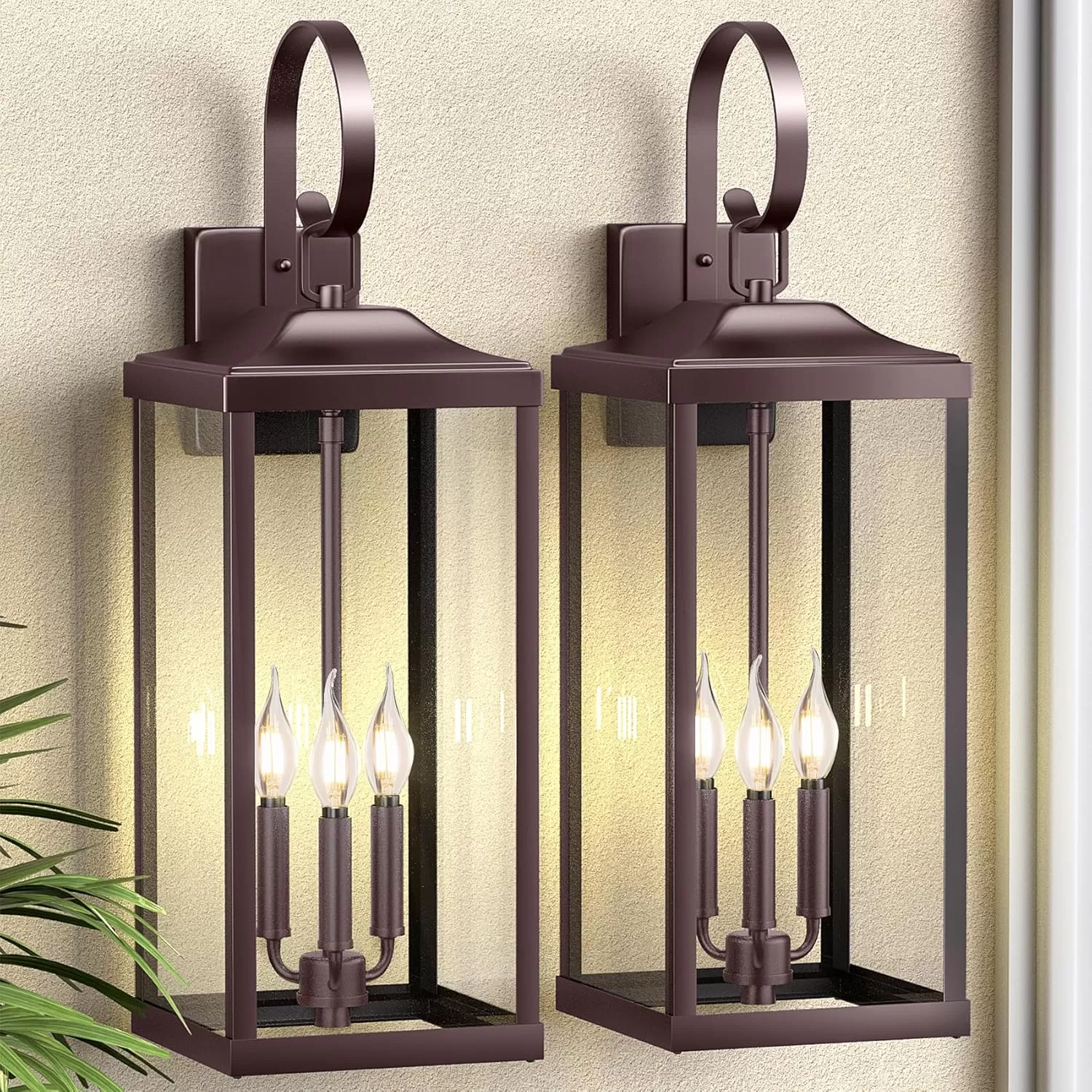 B08039P 2 Packs 24" Extra Large Outside Wall Light Fixture 3-Light, Black Outdoor Porch Lantern Wall Mounted, Waterproof Modern Outside Wall Sconce Coach Lamp for House, E12 - Image 10