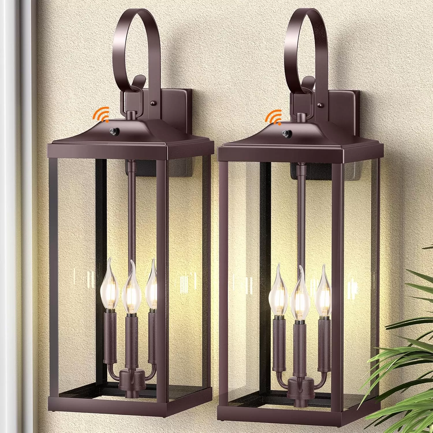 B08039PP 2 Packs 24" Extra Large Dusk to Dawn Light Fixture 3-Light, Black Outdoor Porch Lantern Wall Mounted, Waterproof Modern Outside Wall Sconce Coach Lamp for House, E12 - Image 10