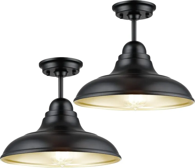 X12010P Farmhouse Semi Flush Mount Ceiling Lights, Modern Ceiling Light Fixture with Black Finish for Kitchen, Hallway, Entryway, Dining Room, Bedroom, Cafe, Bar, Living Room, 12"
