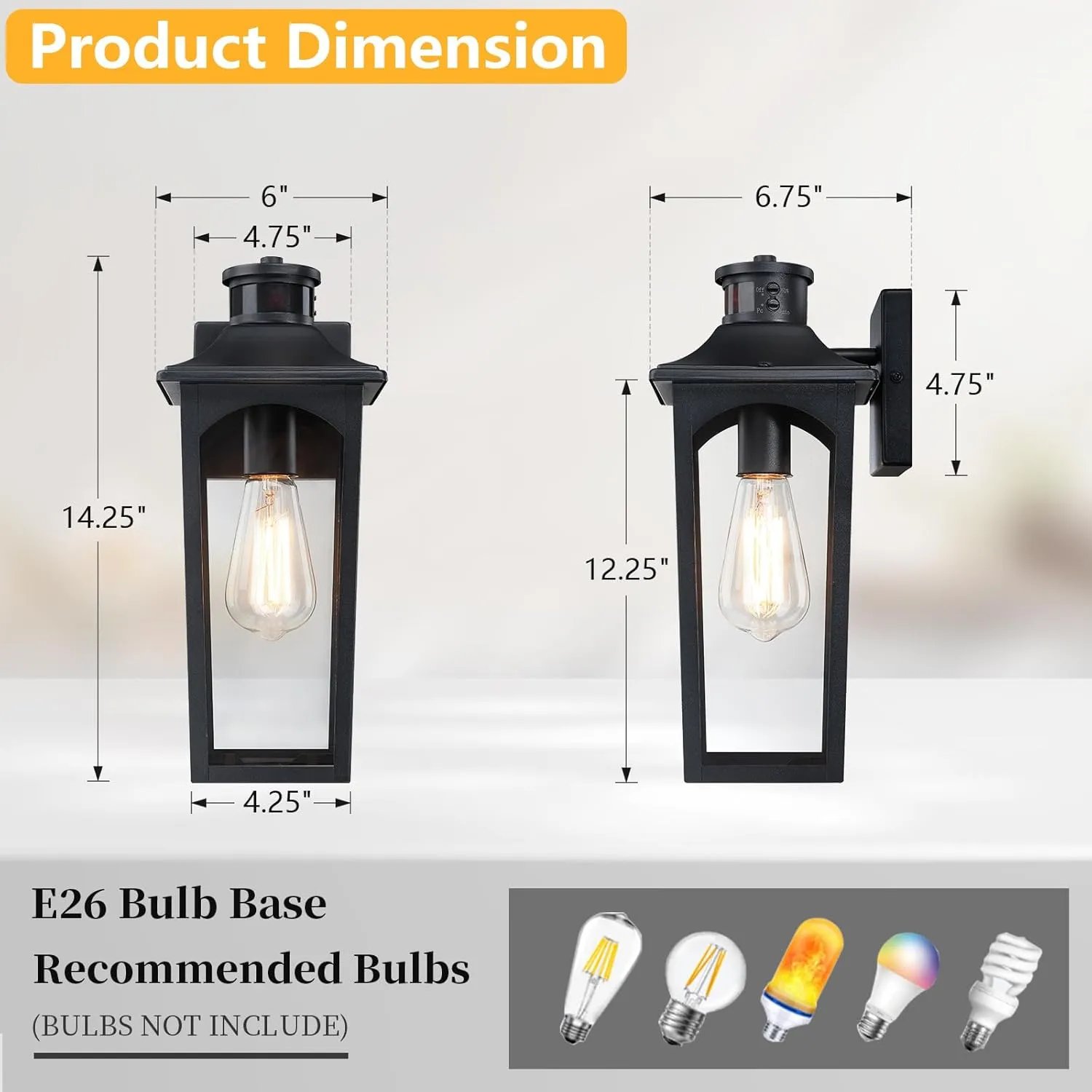 BD065-1-GY B06144PG 14" Motion Sensor Outdoor Wall Light,Sand Black Dusk to Dawn Exterior Wall Mount Outside Lighting,Industrial Anti-Rust Lantern Porch Light for Doorway,Garage,Yard,Patio - Image 4