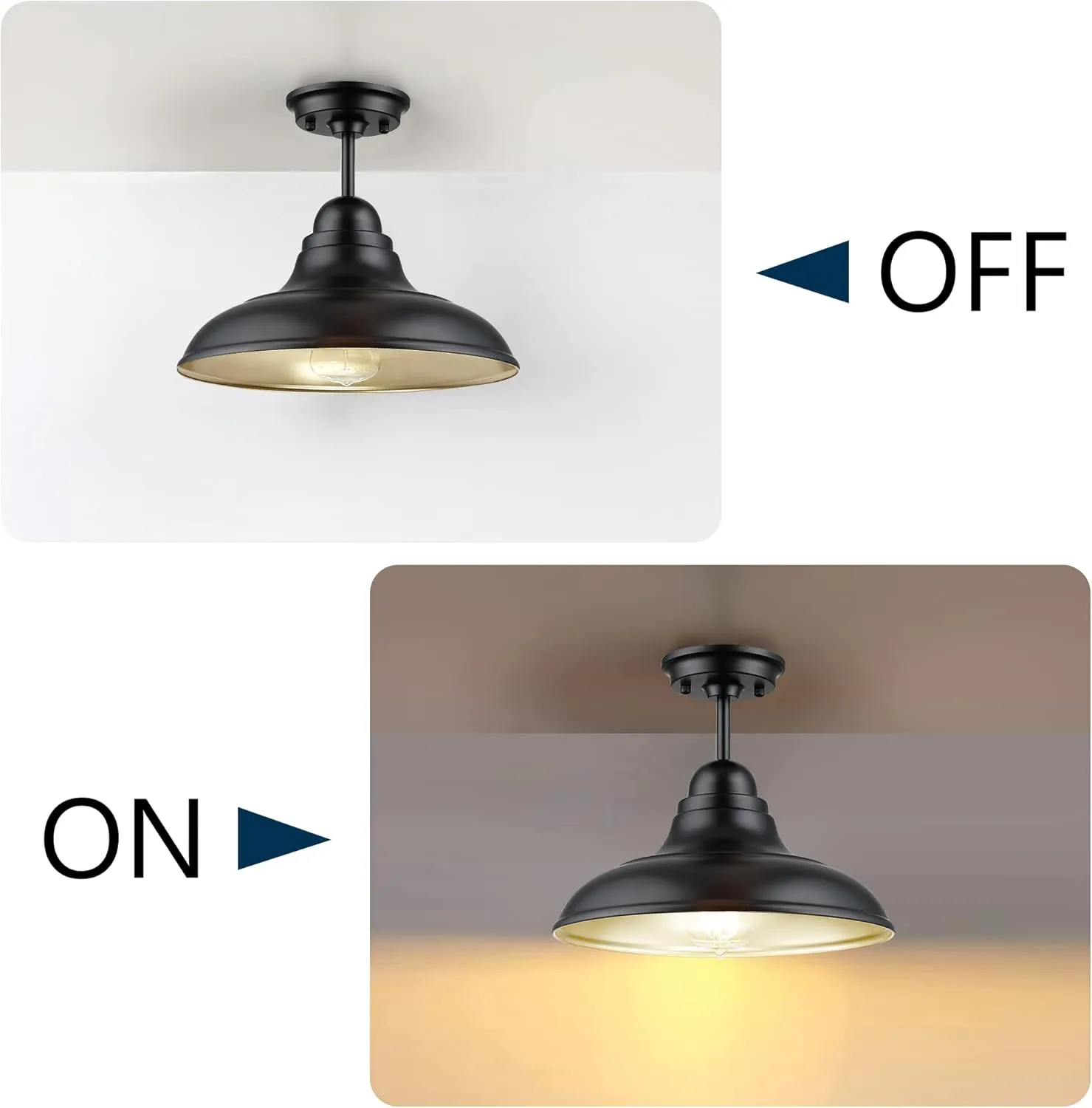 X12010P Farmhouse Semi Flush Mount Ceiling Lights, Modern Ceiling Light Fixture with Black Finish for Kitchen, Hallway, Entryway, Dining Room, Bedroom, Cafe, Bar, Living Room, 12" - Image 6