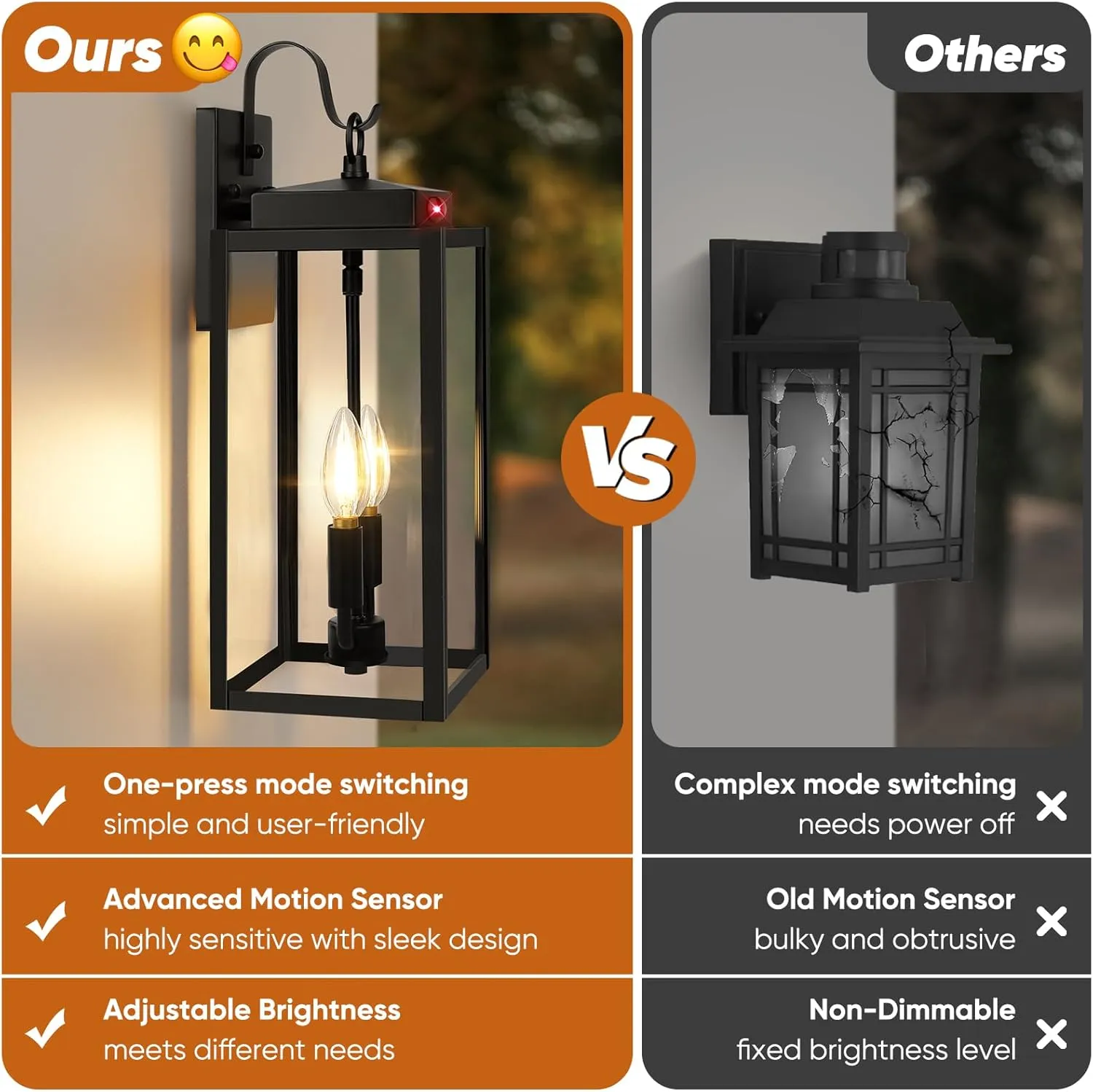 B06159PG BesLowe 17.5” Upgraded Motion Sensor Outdoor Wall Lights, Dusk to Dawn Porch Lights Outdoor Wall Sconces, 3 Lighting Modes Exterior Lighting Fixtures with Hooks, Black Outside Lights for House, 2-Pack - Image 4