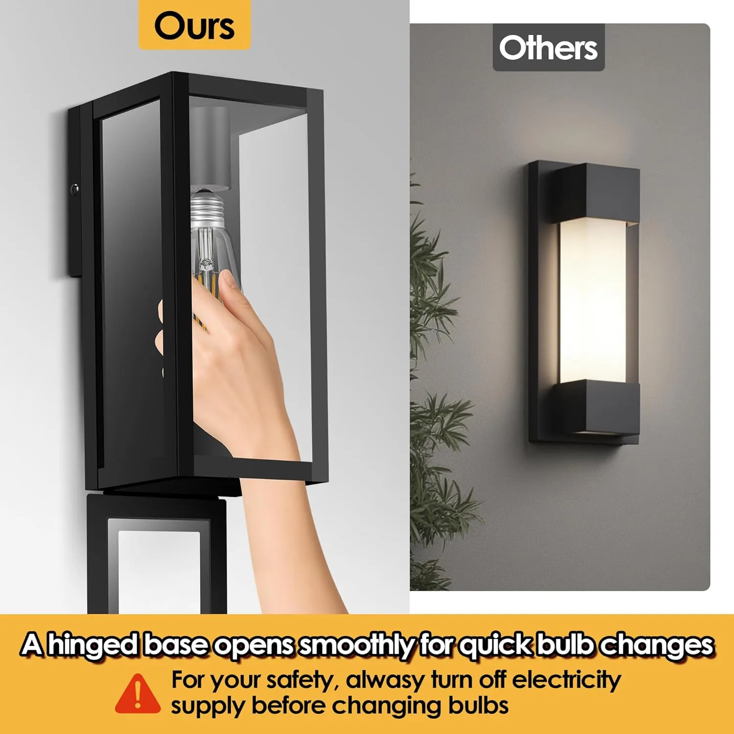 LC-RBK-FXL-11IN B04076P Modern Outdoor Light Fixture with Closed Bottom, WaterProof Exterior Lighting Fixtures, Black Outdoor Lanterns for Porch Patio Garage Front Door Entryway,E26 Socket & Glass Shade, 2 Pack,11inch - Image 5