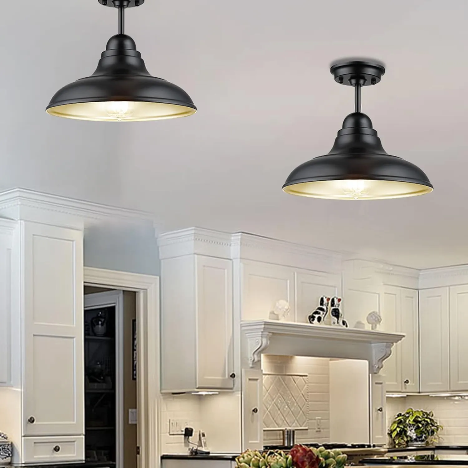 X12010P Farmhouse Semi Flush Mount Ceiling Lights, Modern Ceiling Light Fixture with Black Finish for Kitchen, Hallway, Entryway, Dining Room, Bedroom, Cafe, Bar, Living Room, 12" - Image 2