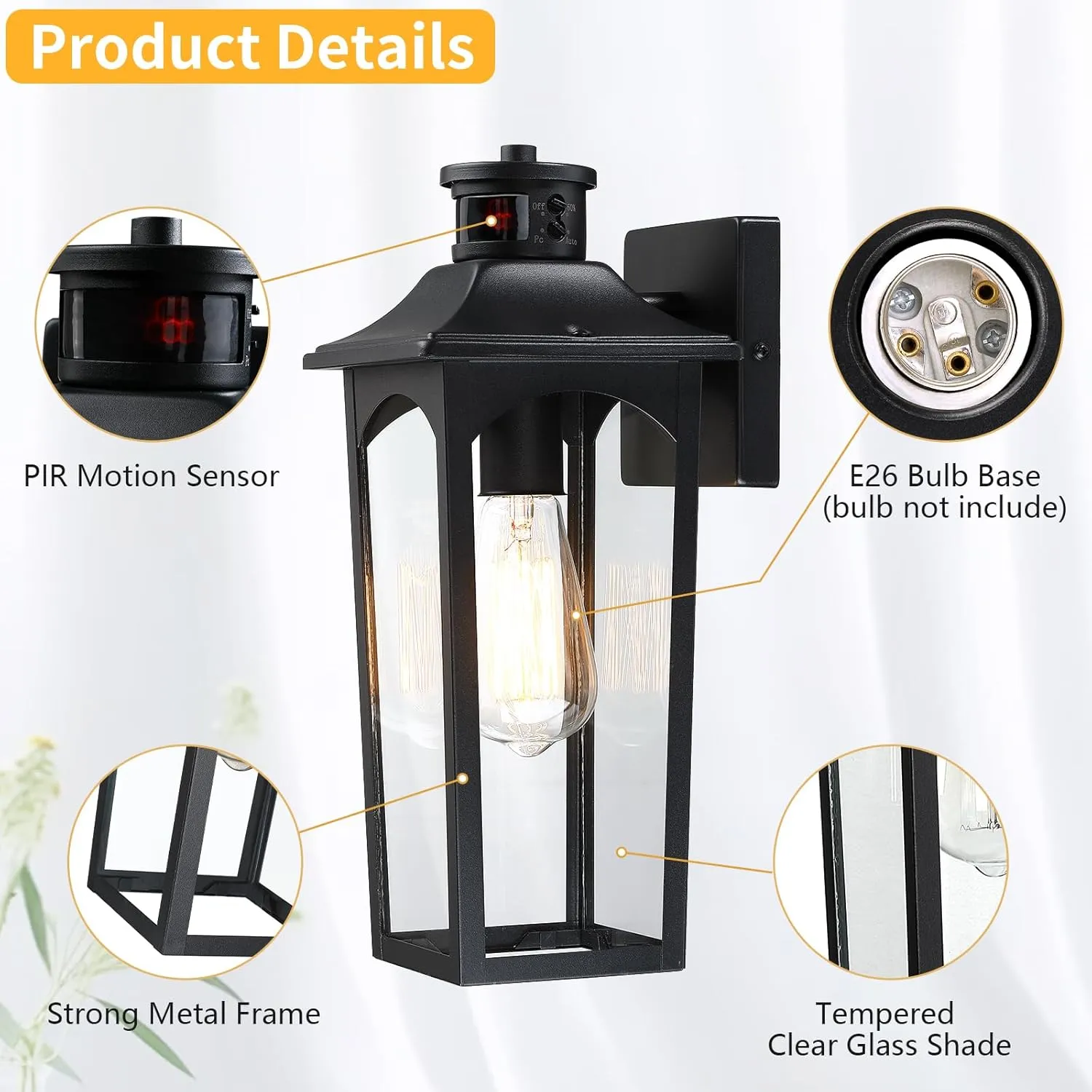 BD065-1-GY B06144PG 14" Motion Sensor Outdoor Wall Light,Sand Black Dusk to Dawn Exterior Wall Mount Outside Lighting,Industrial Anti-Rust Lantern Porch Light for Doorway,Garage,Yard,Patio - Image 3