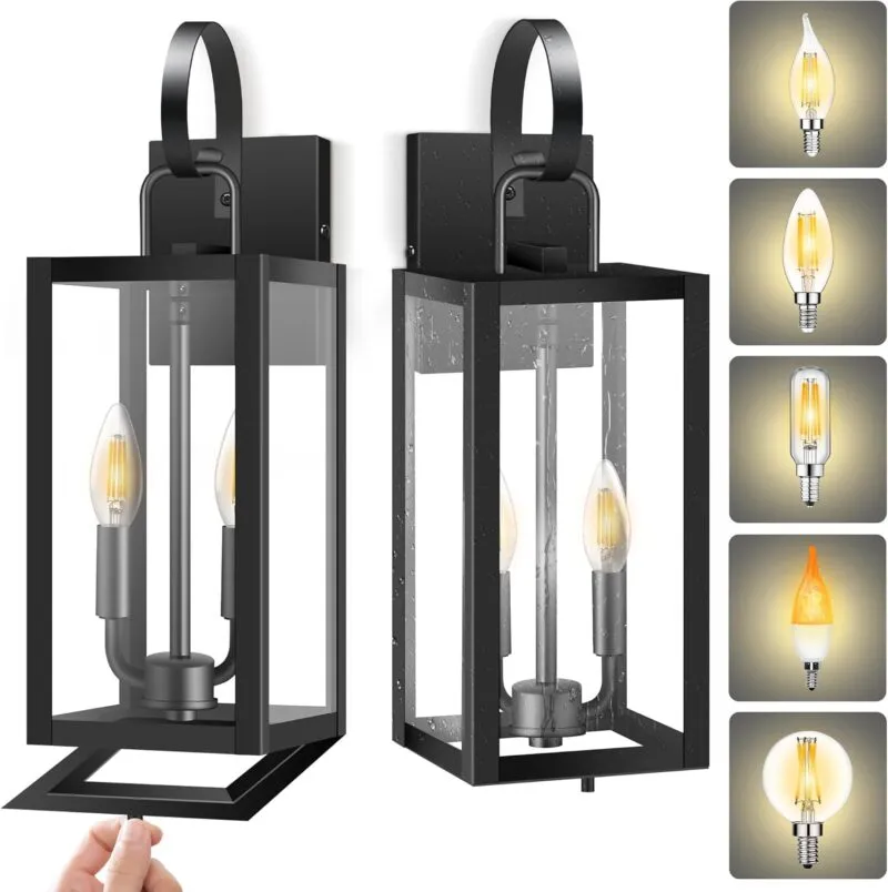 LC-WGL-20IN B06164P 20'' Large Outdoor Wall Light Fixtures with Closed Bottom, 2-Pack Waterproof Porch Lights Outdoor, Anti Rust Modern Sconce Lights with E12 Socket, for Big House Garage Supermarket Factory