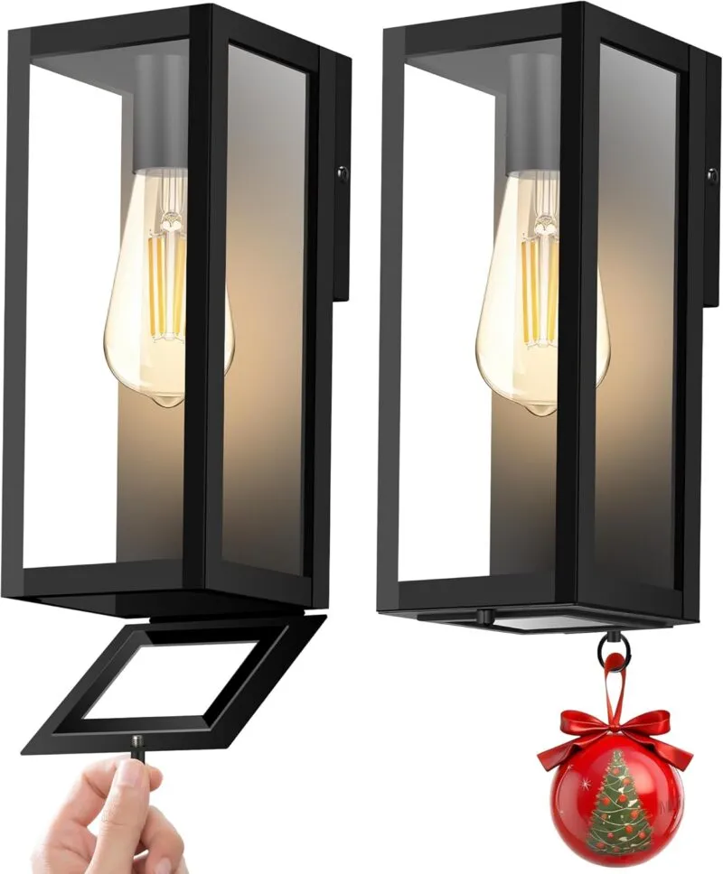 LC-RBK-FXL-11IN B04076P Modern Outdoor Light Fixture with Closed Bottom, WaterProof Exterior Lighting Fixtures, Black Outdoor Lanterns for Porch Patio Garage Front Door Entryway,E26 Socket & Glass Shade, 2 Pack,11inch