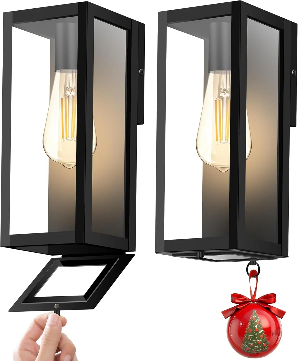 LC-RBK-FXL-11IN B04076P Modern Outdoor Light Fixture with Closed Bottom, WaterProof Exterior Lighting Fixtures, Black Outdoor Lanterns for Porch Patio Garage Front Door Entryway,E26 Socket & Glass Shade, 2 Pack,11inch