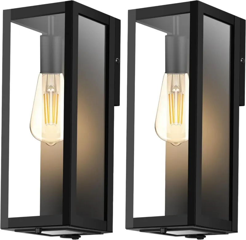 LC-RBK-FXL-13IN B04077P Modern Outdoor Light Fixture with Closed Bottom, WaterProof Exterior Lighting Fixtures, Black Outdoor Lanterns for Porch Patio Garage Front Door Entryway,E26 Socket & Glass Shade, 2 Pack,13inch
