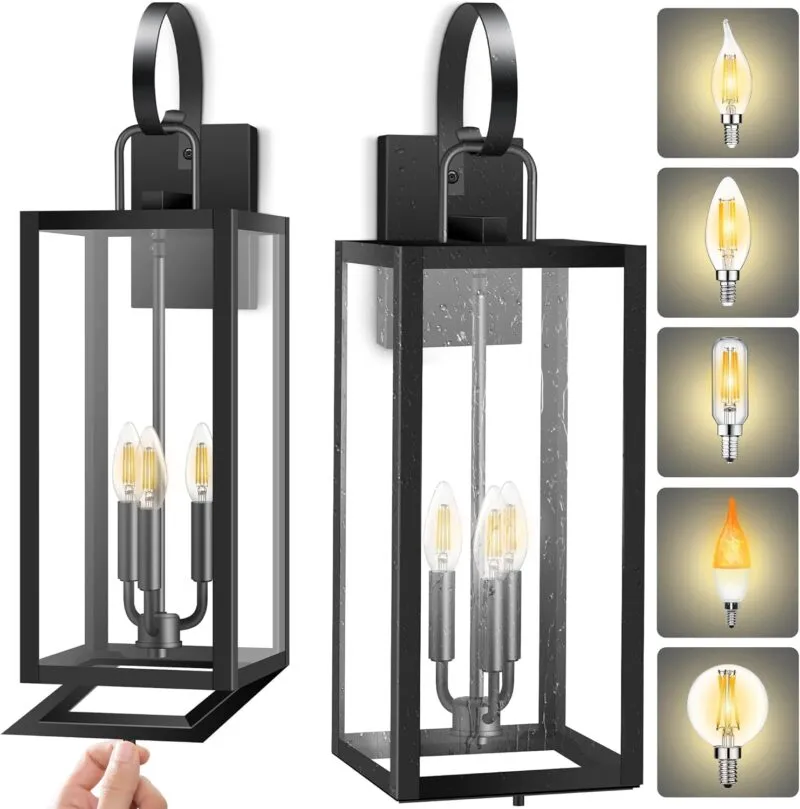 LC-WGL-25IN B08051P 25'' Extra Large Exterior Lighting Fixtures with Closed Bottom, 2-Pack Waterproof Anti Rust Modern Front Porch Light, Outdoor Sconce Lights with E12 Socket, for Big House Garage Supermarket Factory