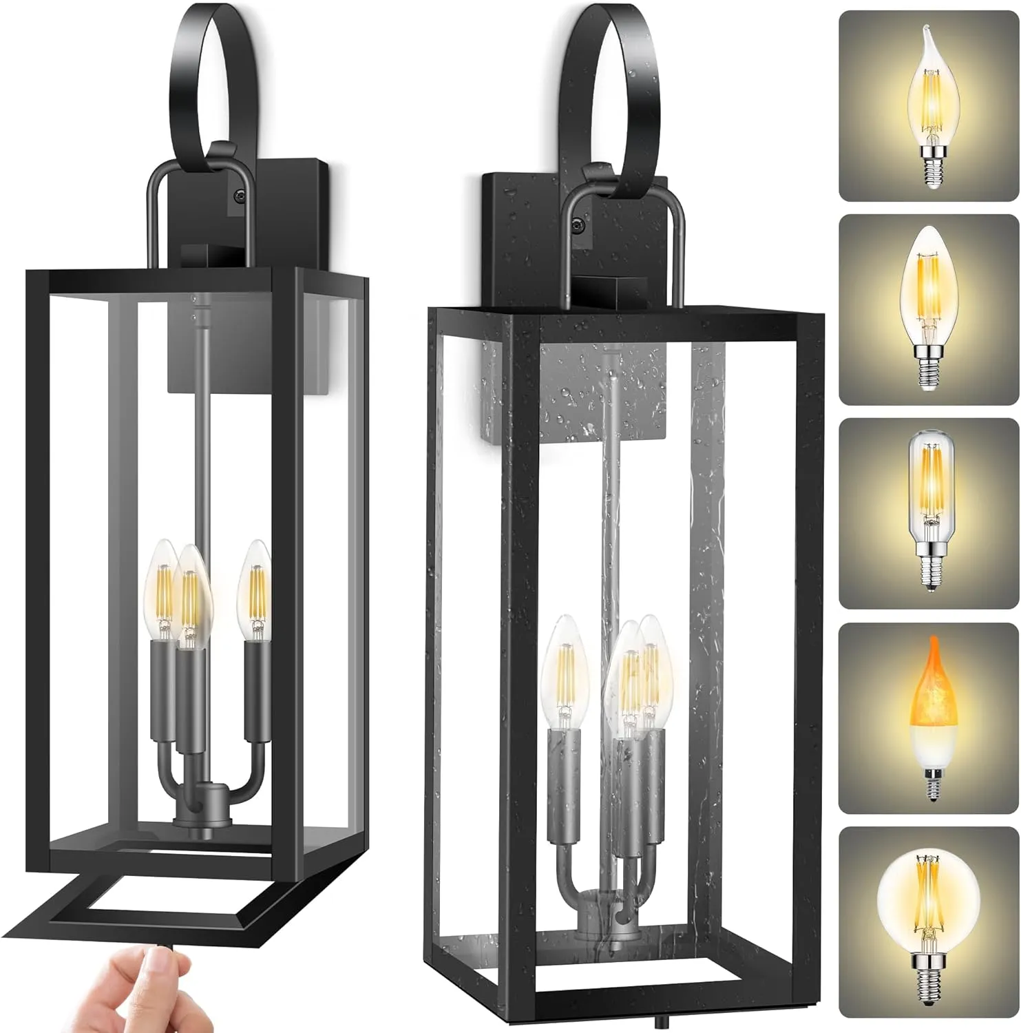 LC-WGL-25IN B08051P 25'' Extra Large Exterior Lighting Fixtures with Closed Bottom, 2-Pack Waterproof Anti Rust Modern Front Porch Light, Outdoor Sconce Lights with E12 Socket, for Big House Garage Supermarket Factory