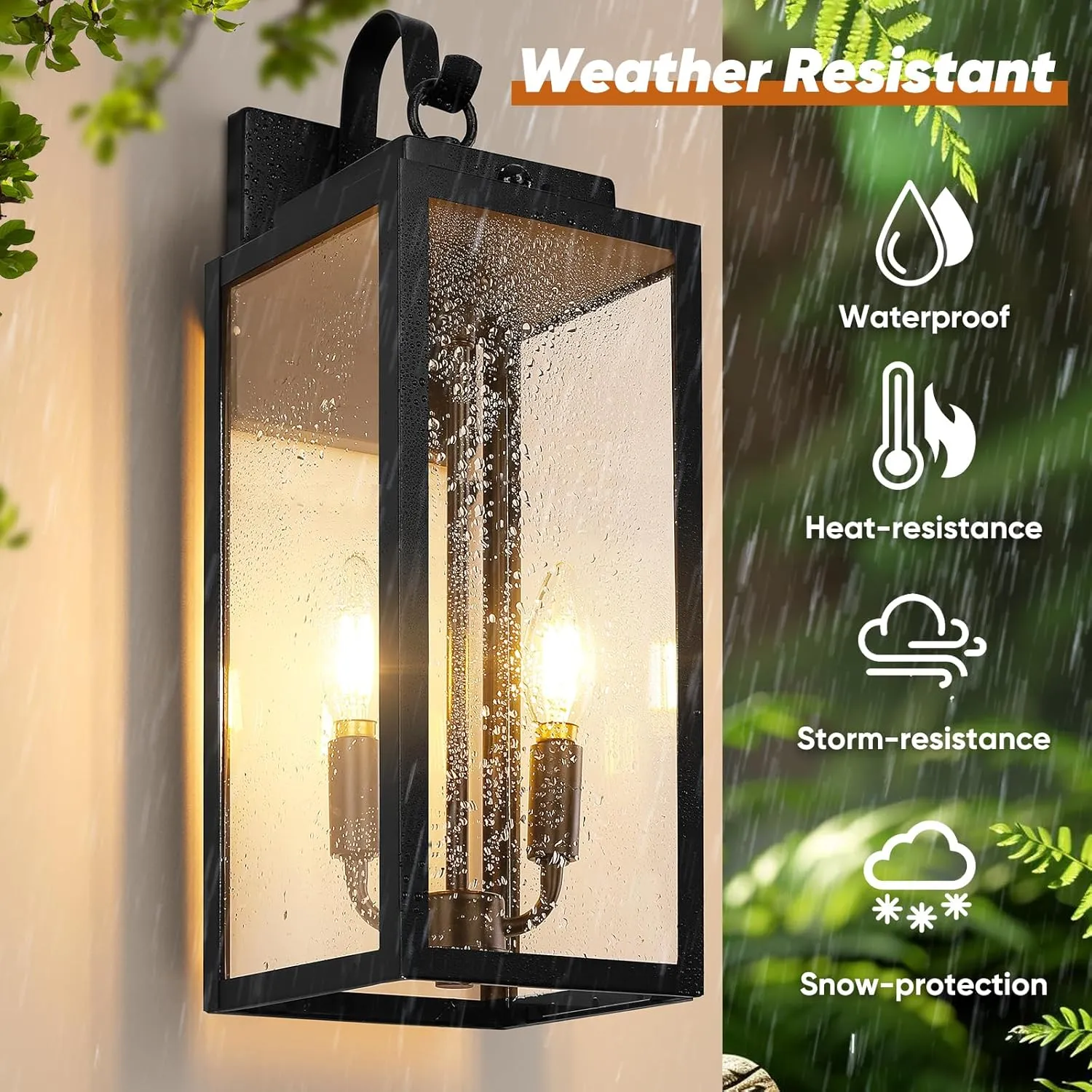 B06159PG BesLowe 17.5” Upgraded Motion Sensor Outdoor Wall Lights, Dusk to Dawn Porch Lights Outdoor Wall Sconces, 3 Lighting Modes Exterior Lighting Fixtures with Hooks, Black Outside Lights for House, 2-Pack - Image 2
