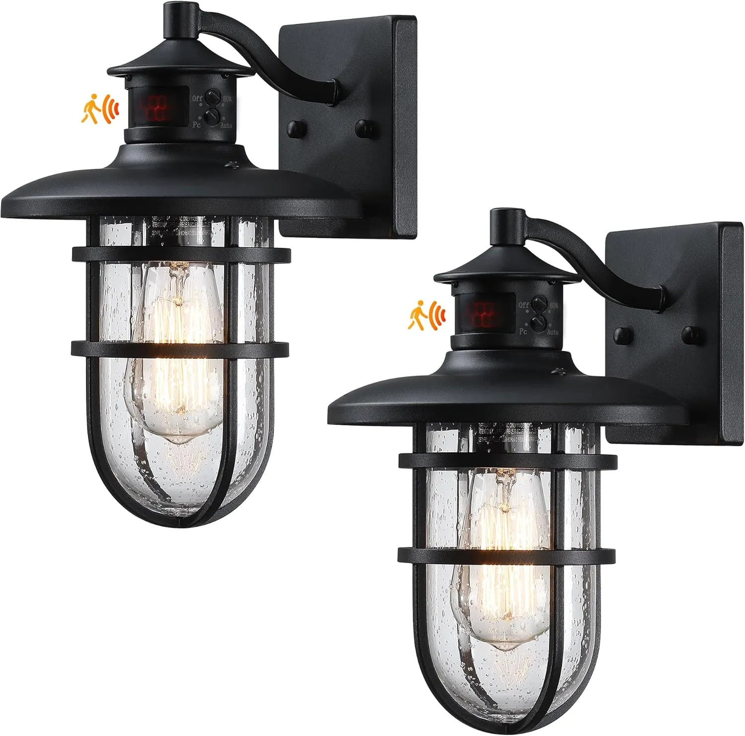 HWBD007-1 B07058PG 2 Pack Outdoor Wall Sconce with Motion Sensor,Outside Dusk to Dawn Exterior Wall Mount,Industrial Anti-Rust Lantern Wall Lamp for Porch,Doorway,Garage,Yard,Patio - Image 2