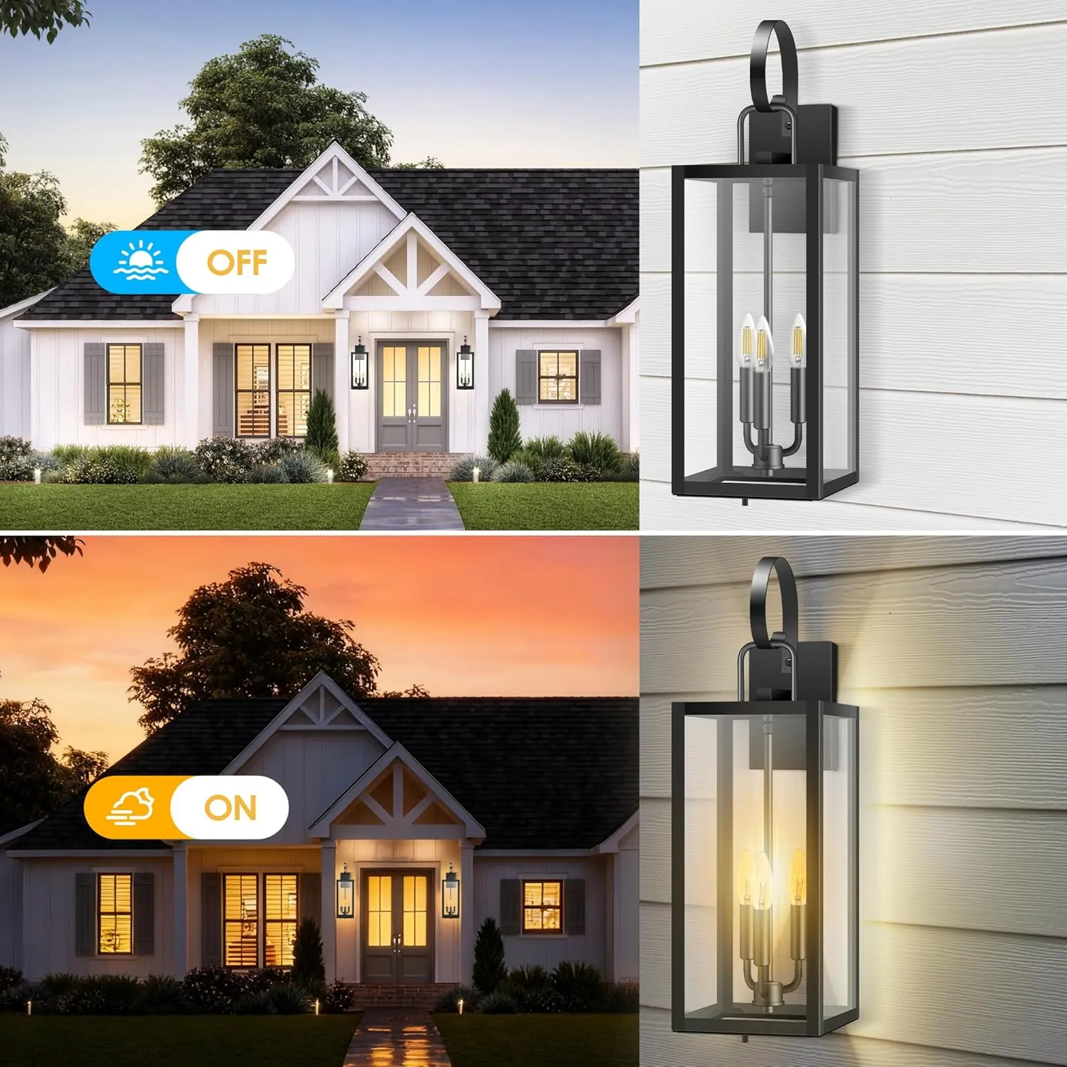 LC-WGL-25IN B08051P 25'' Extra Large Exterior Lighting Fixtures with Closed Bottom, 2-Pack Waterproof Anti Rust Modern Front Porch Light, Outdoor Sconce Lights with E12 Socket, for Big House Garage Supermarket Factory - Image 3