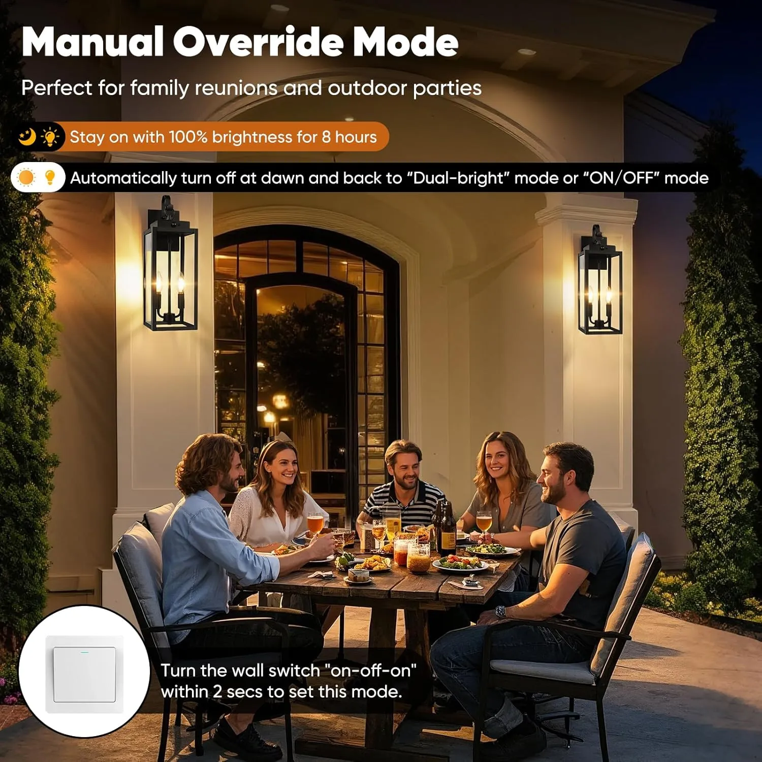 B06159PG BesLowe 17.5” Upgraded Motion Sensor Outdoor Wall Lights, Dusk to Dawn Porch Lights Outdoor Wall Sconces, 3 Lighting Modes Exterior Lighting Fixtures with Hooks, Black Outside Lights for House, 2-Pack - Image 6