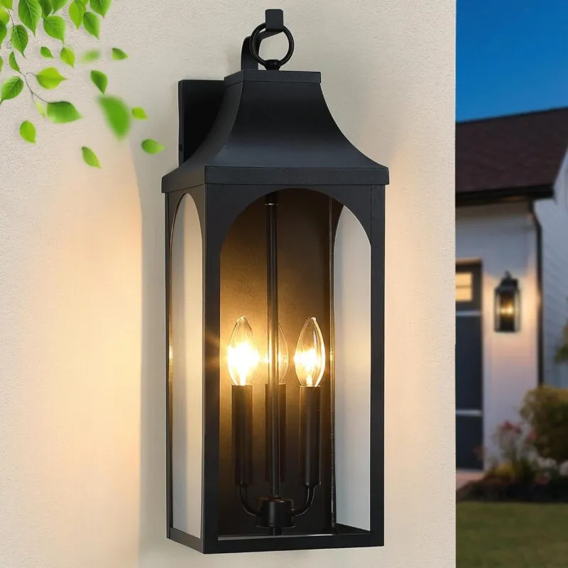 HWBD008-3 B08041P 22" Outdoor Wall Lights, 3-Light Extra Large Exterior Lighting Fixture, Waterproof Porch Lights Outdoor, Black Anti-Rust Exterior Wall Lantern for House, Front Porch, Garage, ETL Listed