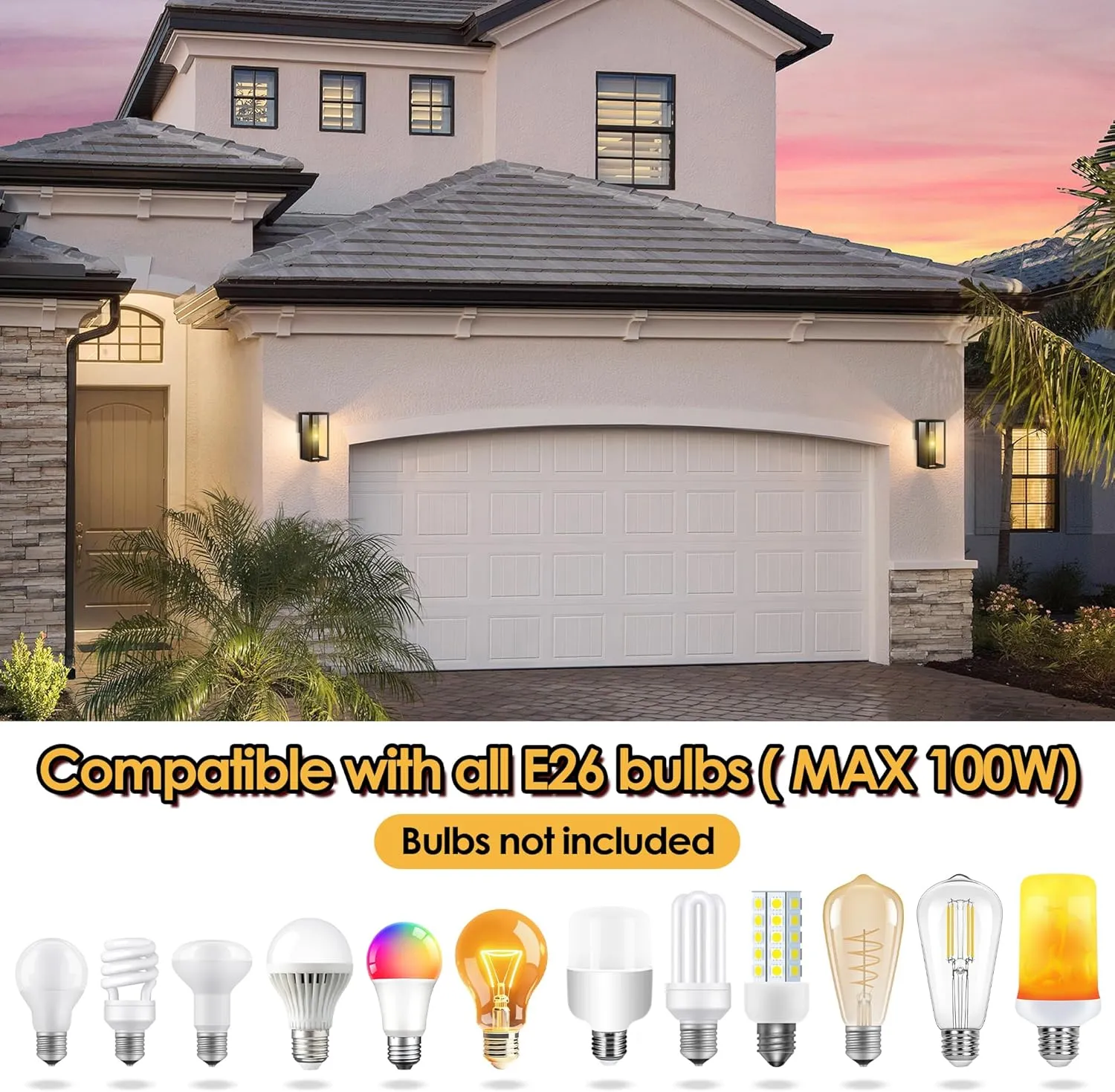 LC-RBK-FXL-11IN B04076P Modern Outdoor Light Fixture with Closed Bottom, WaterProof Exterior Lighting Fixtures, Black Outdoor Lanterns for Porch Patio Garage Front Door Entryway,E26 Socket & Glass Shade, 2 Pack,11inch - Image 4