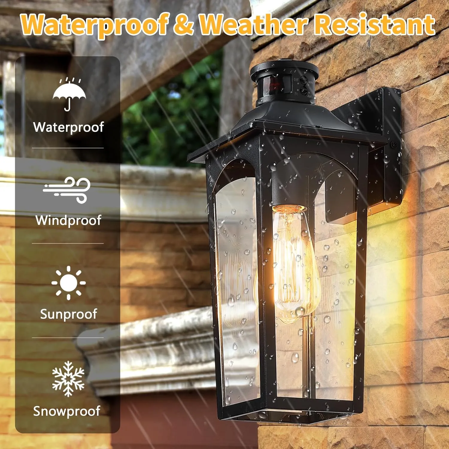 BD065-1-GY B06144PG 14" Motion Sensor Outdoor Wall Light,Sand Black Dusk to Dawn Exterior Wall Mount Outside Lighting,Industrial Anti-Rust Lantern Porch Light for Doorway,Garage,Yard,Patio - Image 5