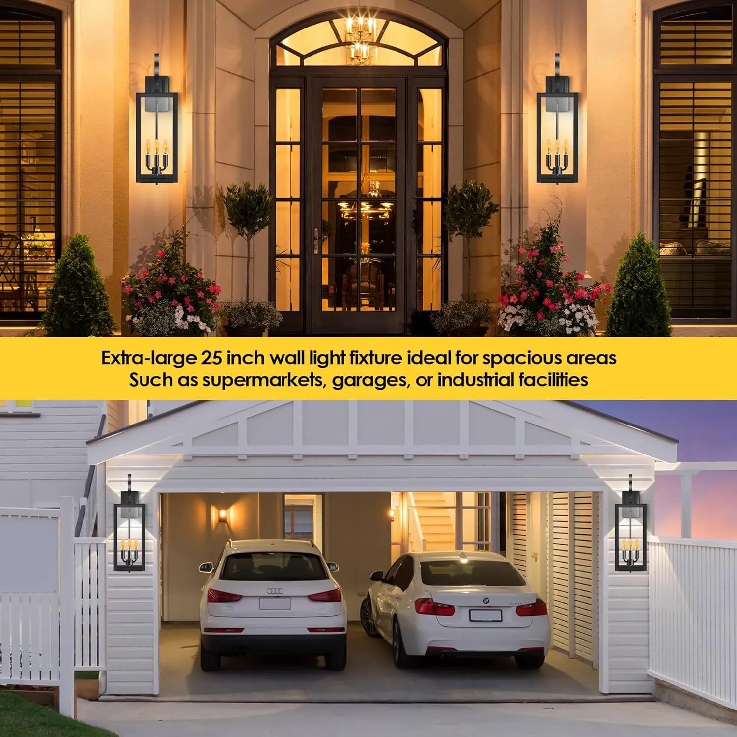 LC-WGL-25IN B08051P 25'' Extra Large Exterior Lighting Fixtures with Closed Bottom, 2-Pack Waterproof Anti Rust Modern Front Porch Light, Outdoor Sconce Lights with E12 Socket, for Big House Garage Supermarket Factory - Image 7