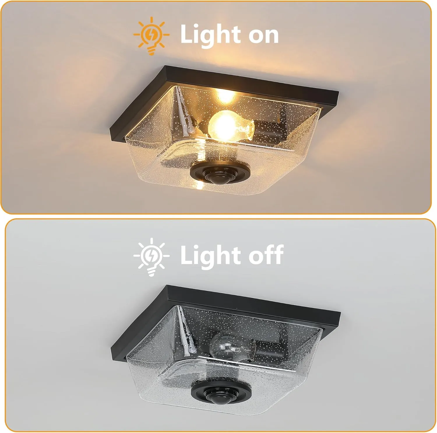 HWXDD003-2 X12025PG Outdoor Motion Sensor Ceiling Light,Industrial Flush Mount Outside 2-Light Exterior Light with Clear Glass for Garage,Front Door,Backyard - Image 6