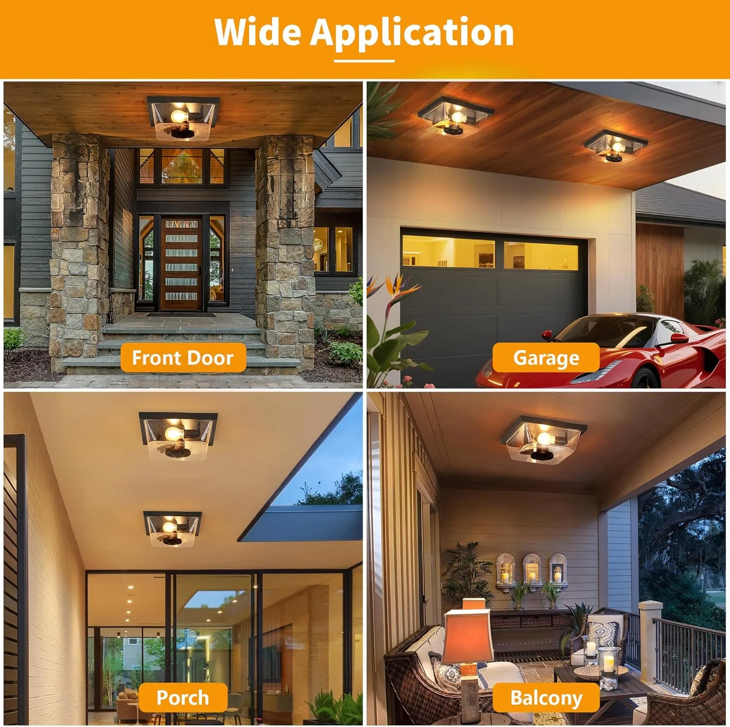 HWXDD003-2 X12025PG Outdoor Motion Sensor Ceiling Light,Industrial Flush Mount Outside 2-Light Exterior Light with Clear Glass for Garage,Front Door,Backyard - Image 9