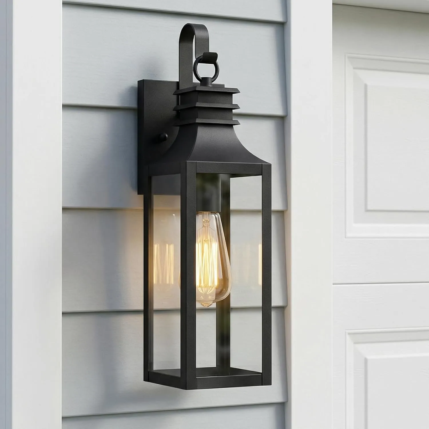 B0920-S-2P-BUS B05101P 18" Outdoor Wall Lights 2-Pack, Black Modern Exterior Sconces with Clear Glass, Waterproof Aluminum Porch Lighting Fixtures, E26 Medium Base Lantern for House Garage Patio Front Decor - Image 2