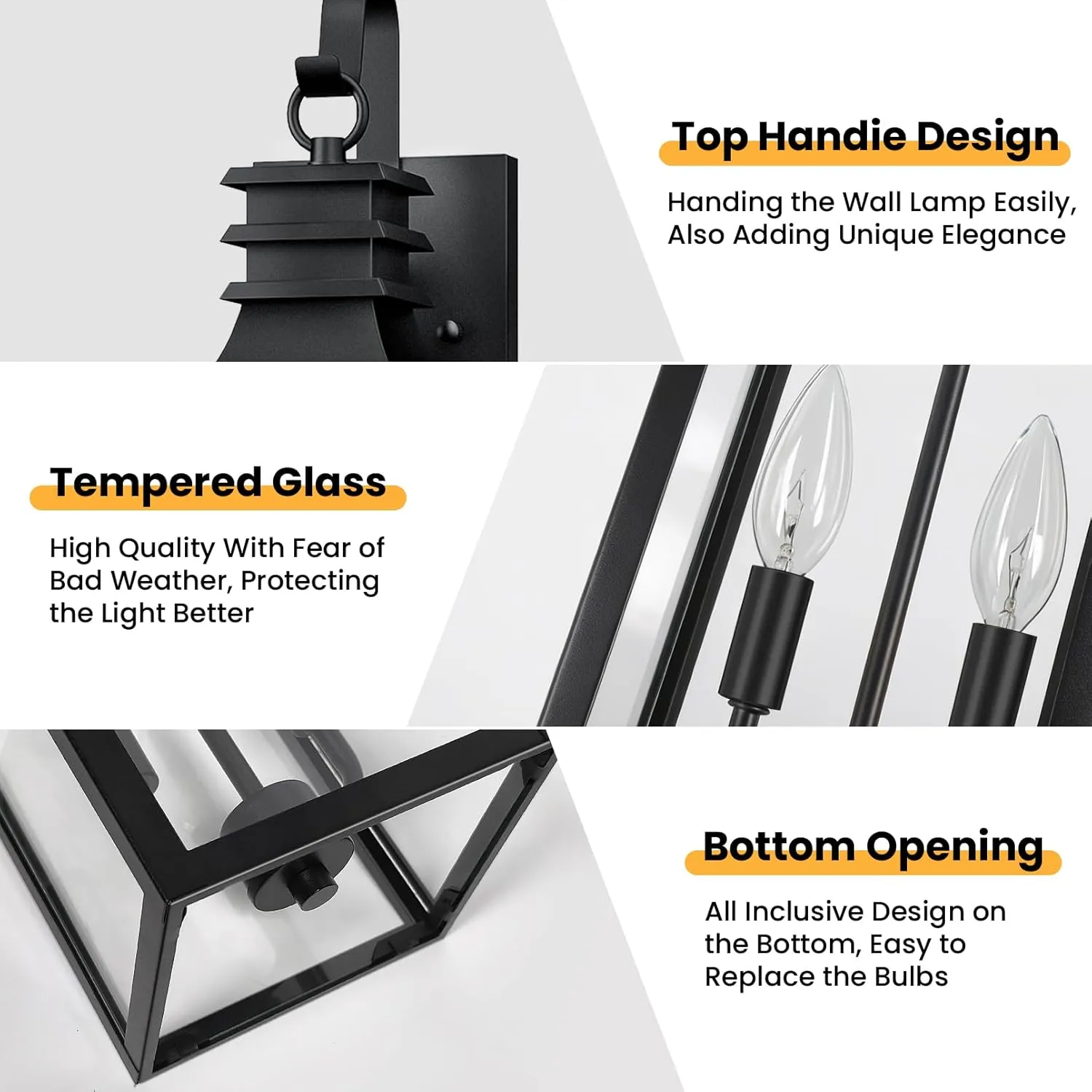B0920-M-2P-BUS B06166P 22" Large Outdoor Wall Lights, 2-Pack Black Porch Lights with Clear Glass, Waterproof Exterior Lighting Fixtures, E12 Socket Modern Farmhouse Wall Sconces Lantern for House Garage, Aluminum Frame - Image 2