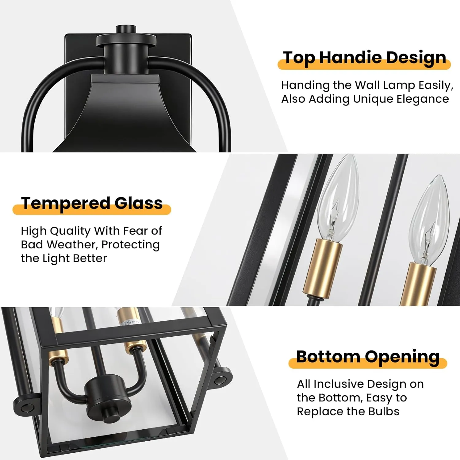 B06165P-M-2PUS B08053P 22" Large Outdoor Wall Lights, 2-Pack Black Porch Lights with Clear Glass, Waterproof Exterior Lighting Fixtures, E12 Socket Modern Farmhouse Wall Sconces Lantern for House Garage, Aluminum Frame - Image 9