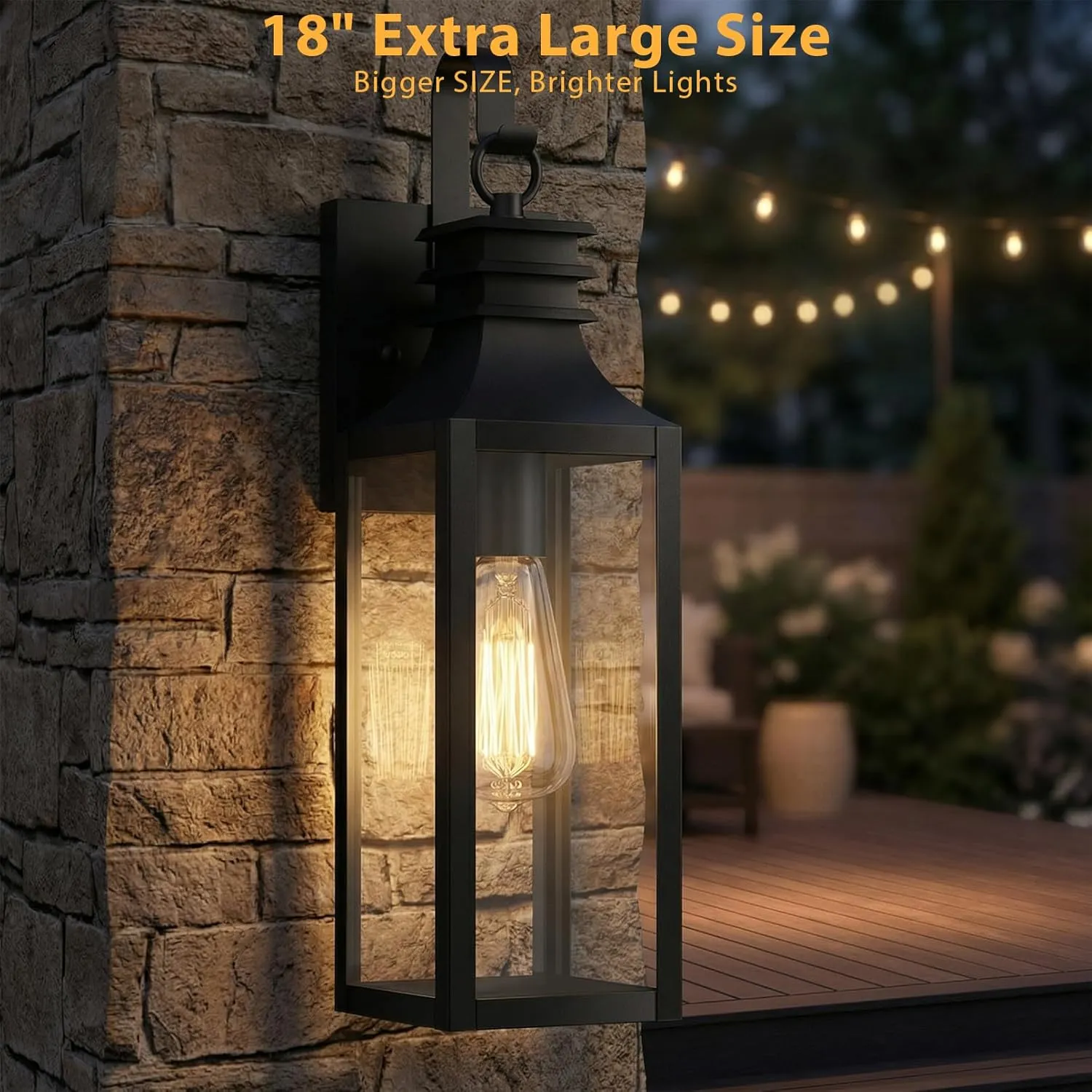 B0920-S-2P-BUS B05101P 18" Outdoor Wall Lights 2-Pack, Black Modern Exterior Sconces with Clear Glass, Waterproof Aluminum Porch Lighting Fixtures, E26 Medium Base Lantern for House Garage Patio Front Decor - Image 4