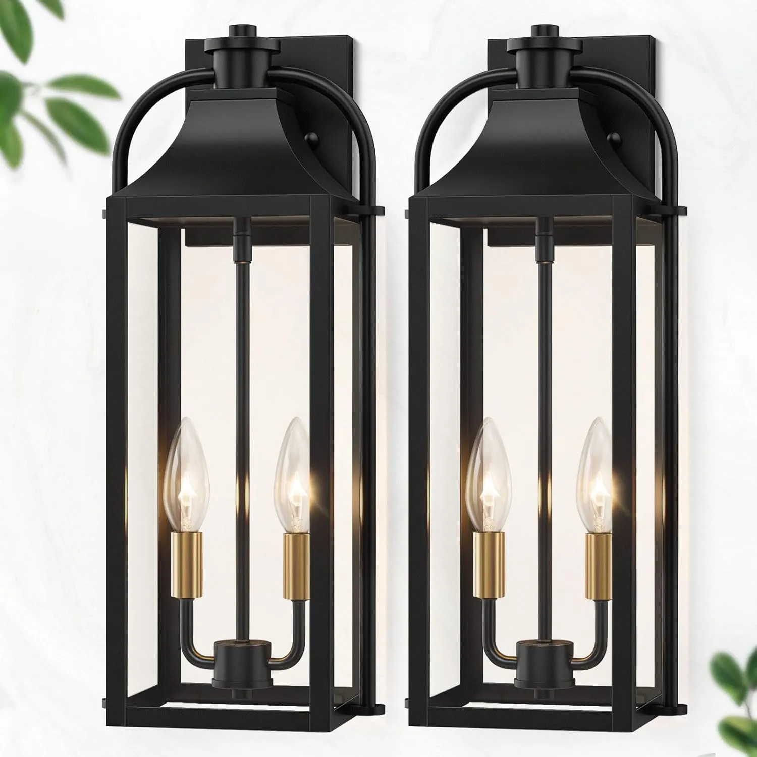 B06165P-M-2PUS B08053P 22" Large Outdoor Wall Lights, 2-Pack Black Porch Lights with Clear Glass, Waterproof Exterior Lighting Fixtures, E12 Socket Modern Farmhouse Wall Sconces Lantern for House Garage, Aluminum Frame