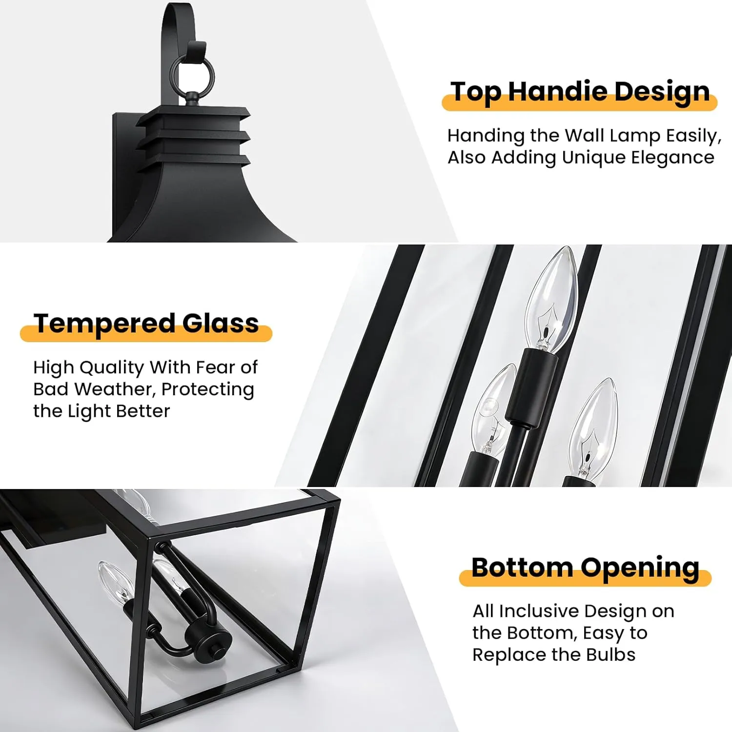 B0920-BIG-2P-BUS B08056P 28" Large Outdoor Wall Lights 2 Pack, 3-Light Black Exterior Sconces with Clear Glass, Extra Tall Waterproof Porch Lanterns, Aluminum Alloy Fixtures for Front Door Garage, E12 Socket - Image 6