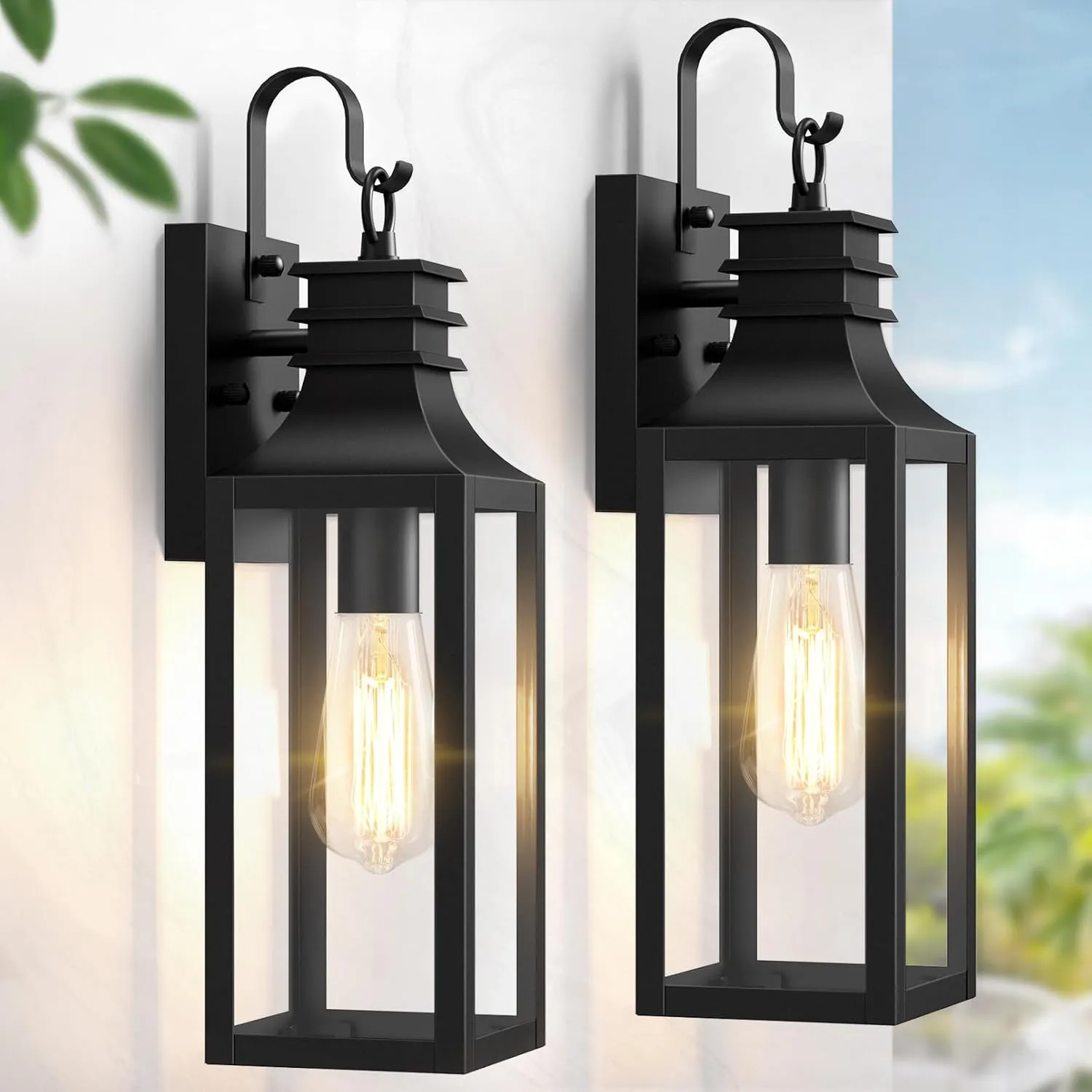 B0920-S-2P-BUS B05101P 18" Outdoor Wall Lights 2-Pack, Black Modern Exterior Sconces with Clear Glass, Waterproof Aluminum Porch Lighting Fixtures, E26 Medium Base Lantern for House Garage Patio Front Decor - Image 6