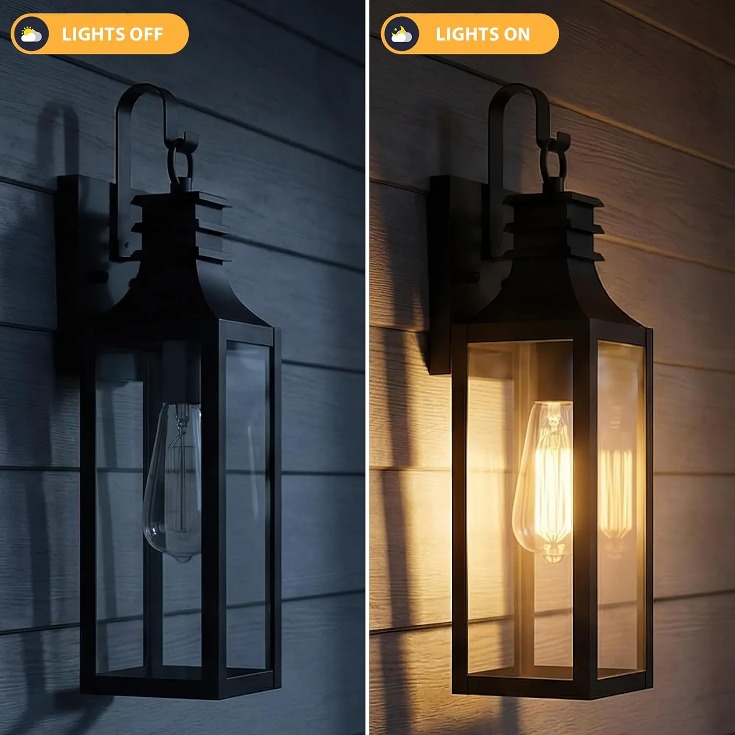 B0920-S-2P-BUS B05101P 18" Outdoor Wall Lights 2-Pack, Black Modern Exterior Sconces with Clear Glass, Waterproof Aluminum Porch Lighting Fixtures, E26 Medium Base Lantern for House Garage Patio Front Decor - Image 3
