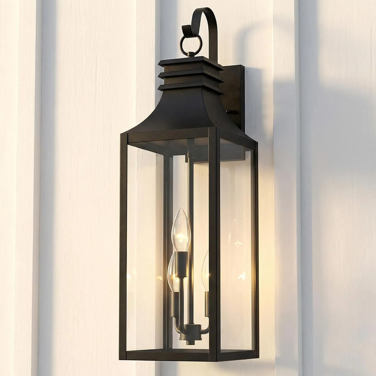 B0920-BIG-2P-BUS B08056P 28" Large Outdoor Wall Lights 2 Pack, 3-Light Black Exterior Sconces with Clear Glass, Extra Tall Waterproof Porch Lanterns, Aluminum Alloy Fixtures for Front Door Garage, E12 Socket - Image 5