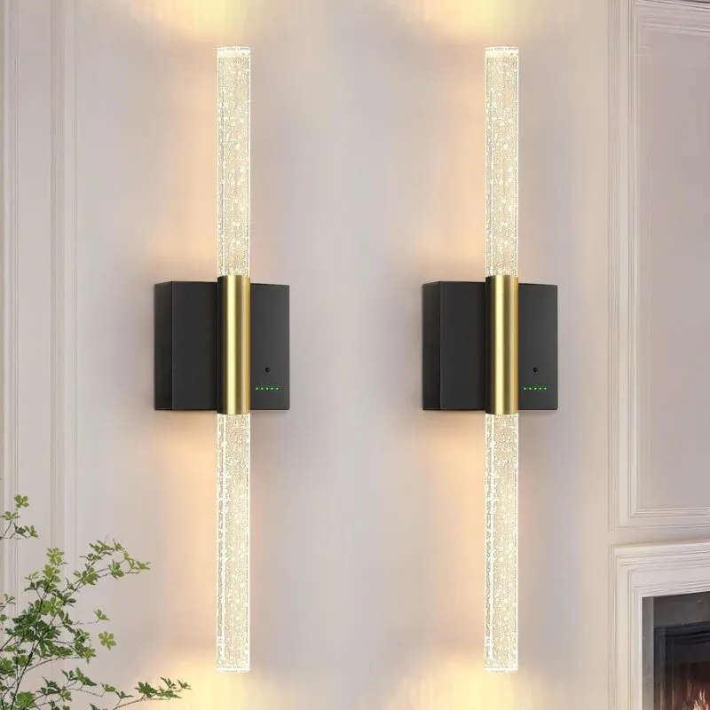 SRX-BG-2P B04073L Battery Operated Wall Sconces Set of 2, 28in Rechargeable Wireless Wall Lights, 8000mAh Dimmable Modern LED Wall Lamp Fixtures with Timer Function for Living Room Bedroom Bathroom Hallway, Black