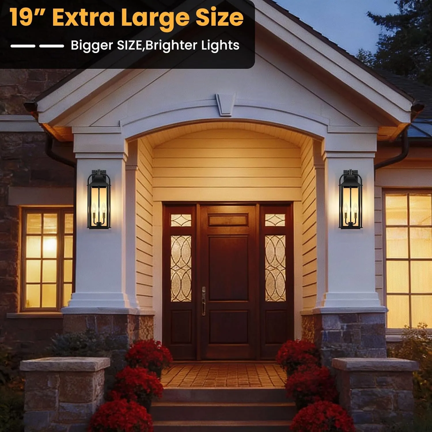 B06165P-M-2PUS B08053P 22" Large Outdoor Wall Lights, 2-Pack Black Porch Lights with Clear Glass, Waterproof Exterior Lighting Fixtures, E12 Socket Modern Farmhouse Wall Sconces Lantern for House Garage, Aluminum Frame - Image 7