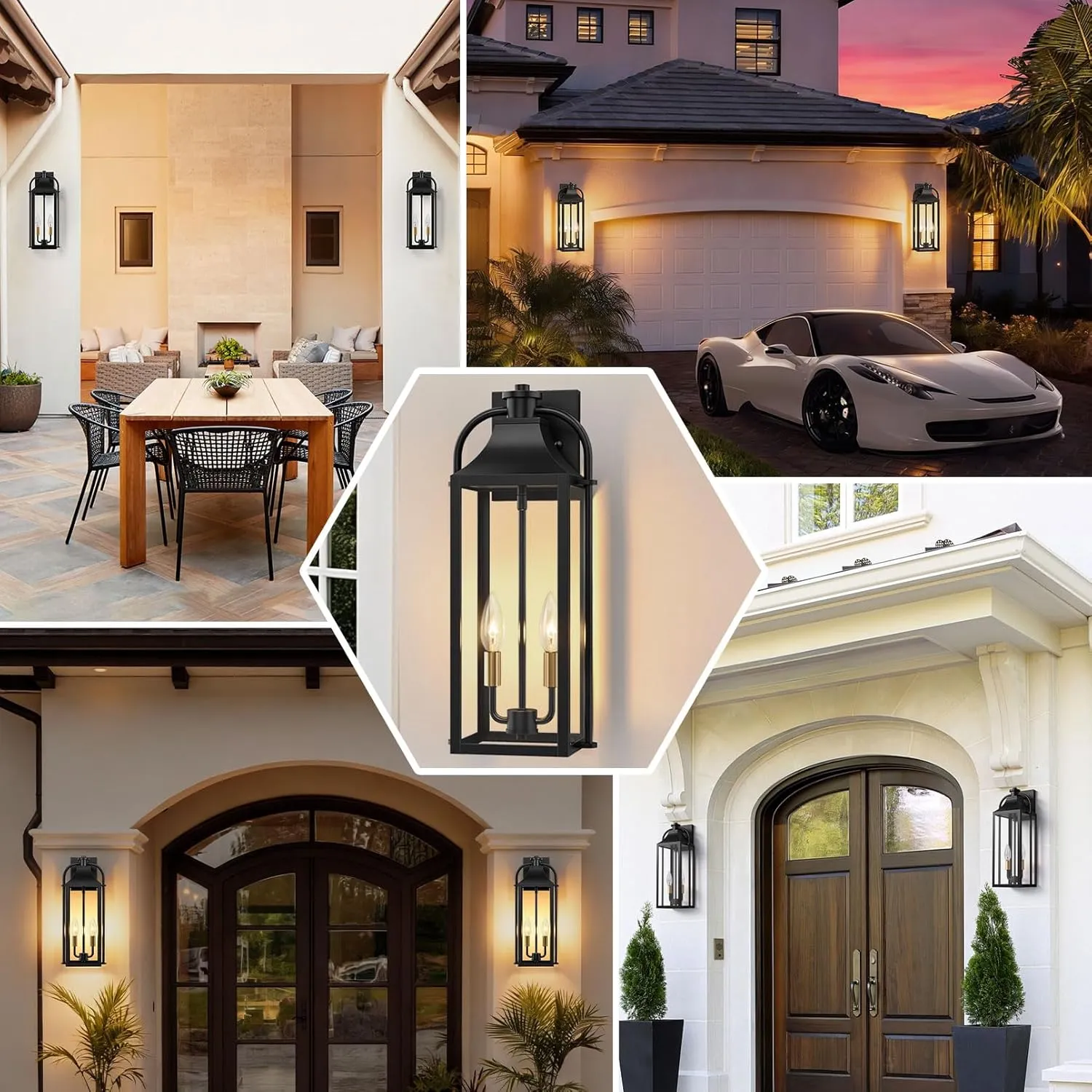 B06165P-M-2PUS B08053P 22" Large Outdoor Wall Lights, 2-Pack Black Porch Lights with Clear Glass, Waterproof Exterior Lighting Fixtures, E12 Socket Modern Farmhouse Wall Sconces Lantern for House Garage, Aluminum Frame - Image 6
